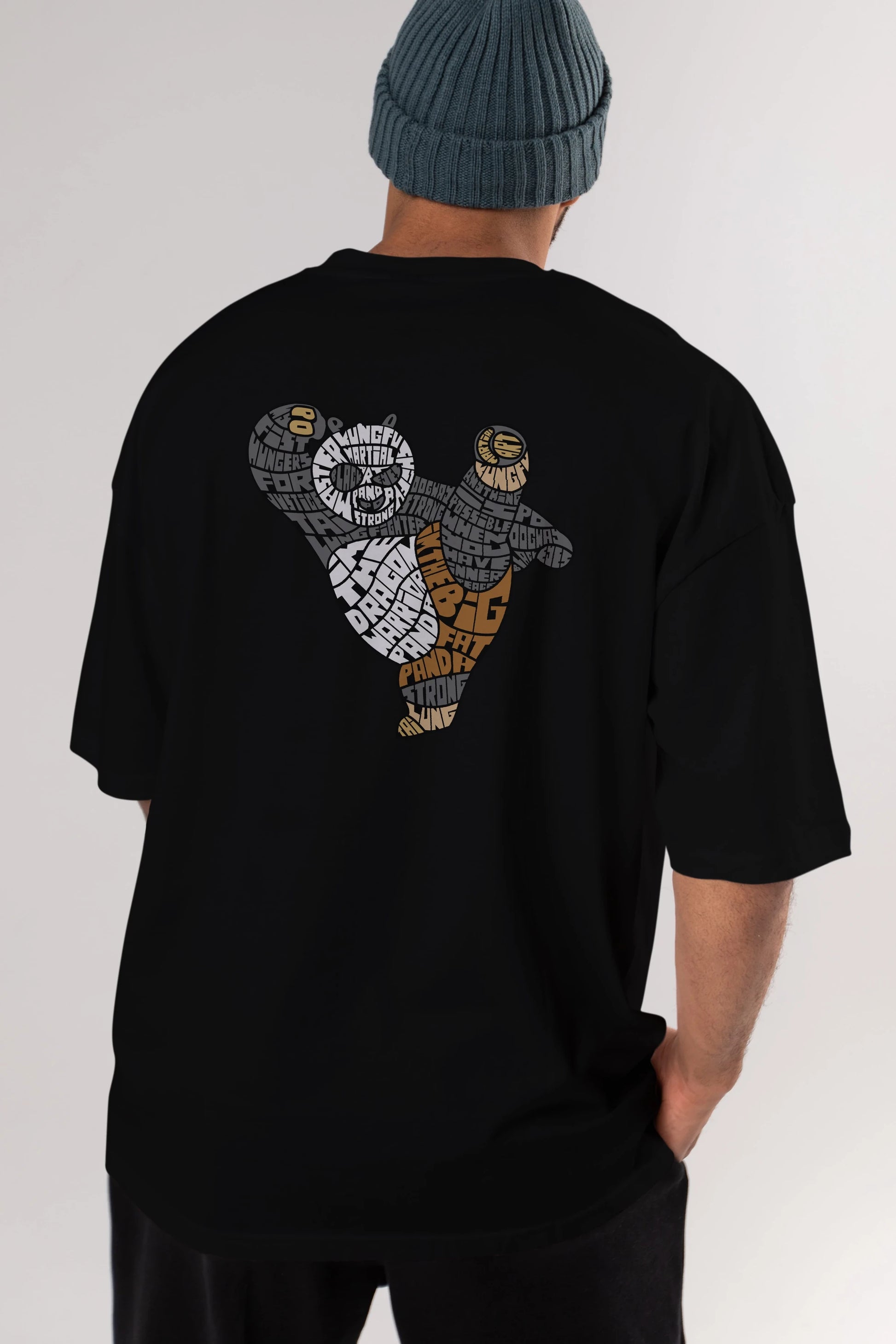 Warrior Panda Arka Baskılı Oversize t-shirt %100 pamuk Erkek Kadın Unisex