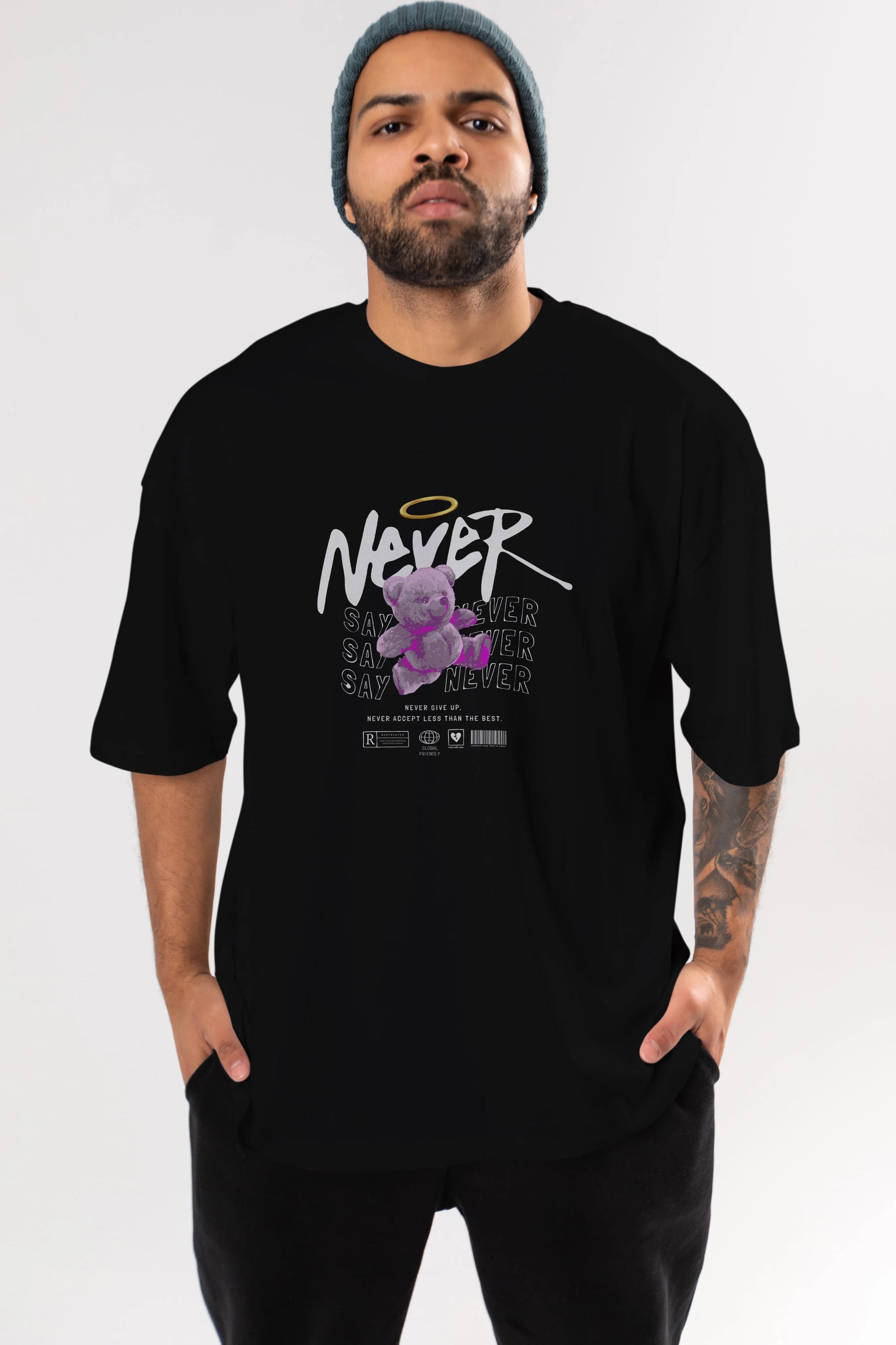 Teddy Bear Never Ön Baskılı Oversize t-shirt Erkek Kadın Unisex