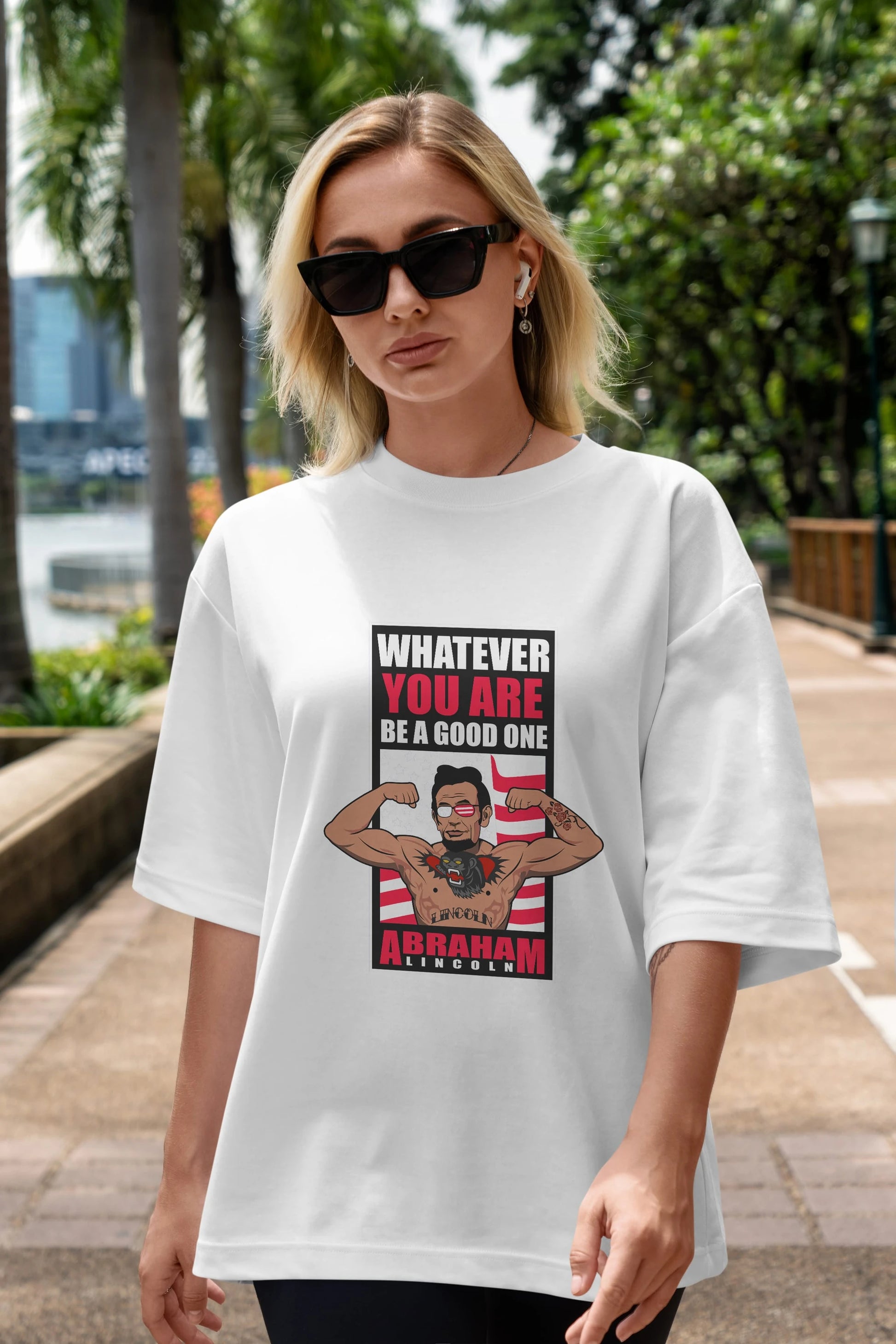 Lincoln Fighter Ön Baskılı Oversize t-shirt Erkek Kadın Unisex %100 Pamuk tişort