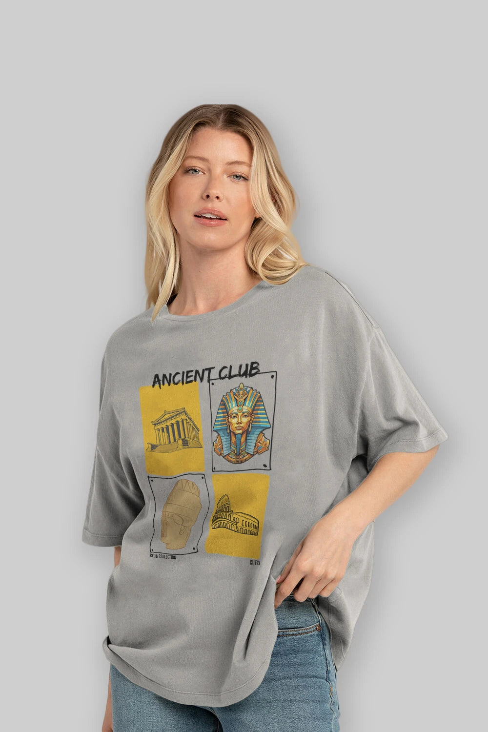 Ancient Club ön Baskılı Oversize t-shirt Erkek Kadın %100 Pamuk Bisiklet Yaka tişort