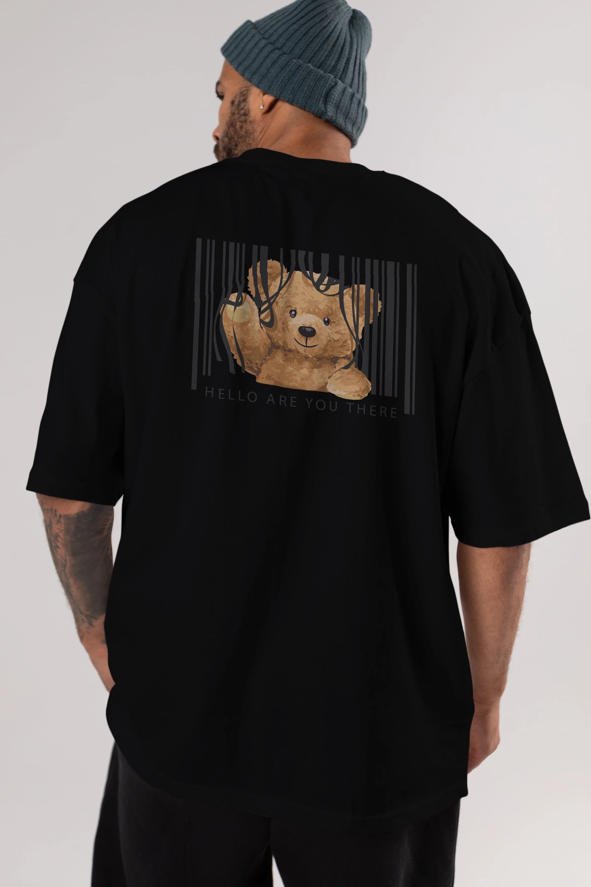 Teddy Bear Hello Arka Baskılı Oversize t-shirt Erkek Kadın Unisex %100 Pamuk