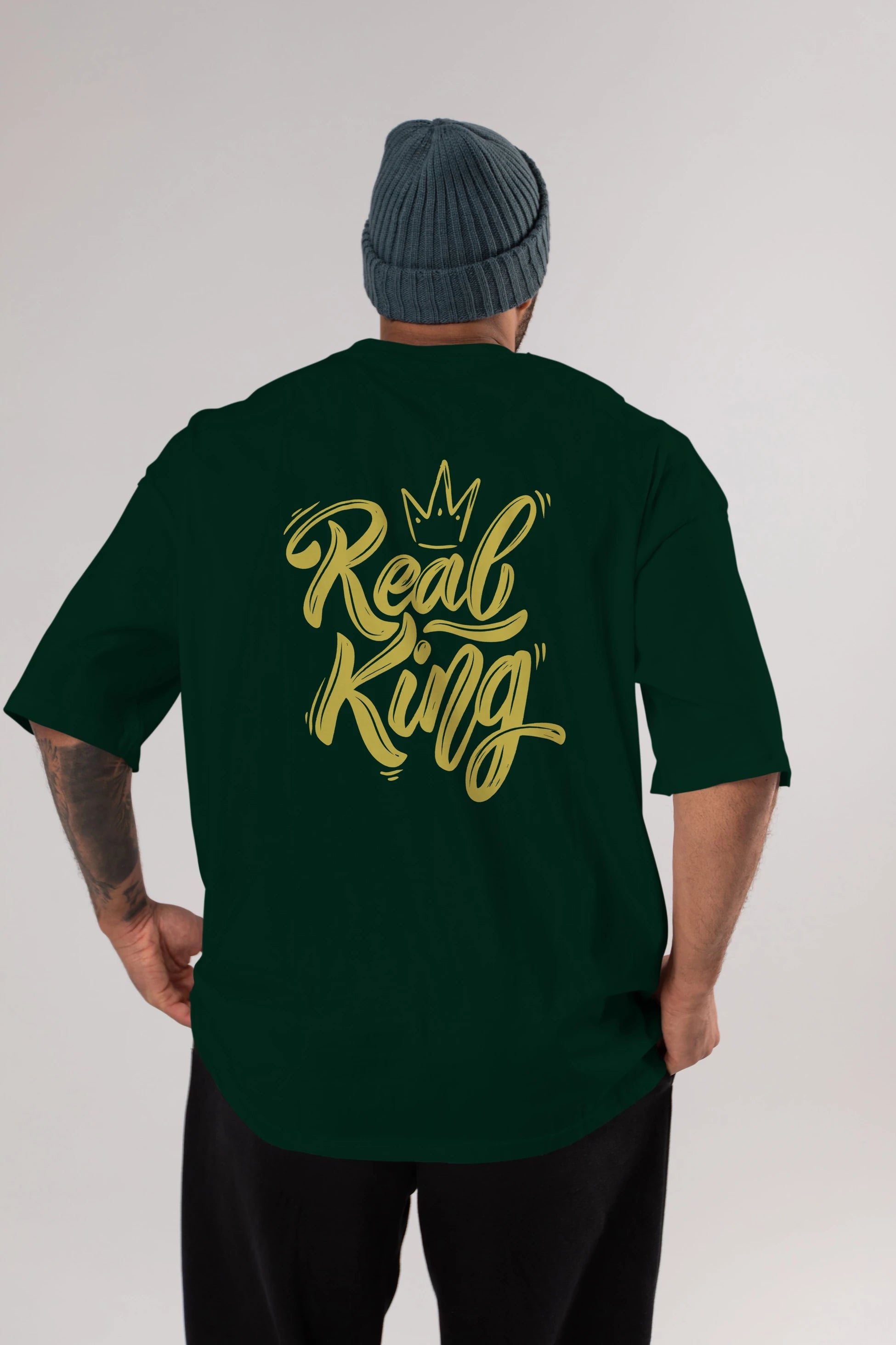 Real King Yazılı Arka Baskılı Oversize t-shirt Erkek Kadın Unisex