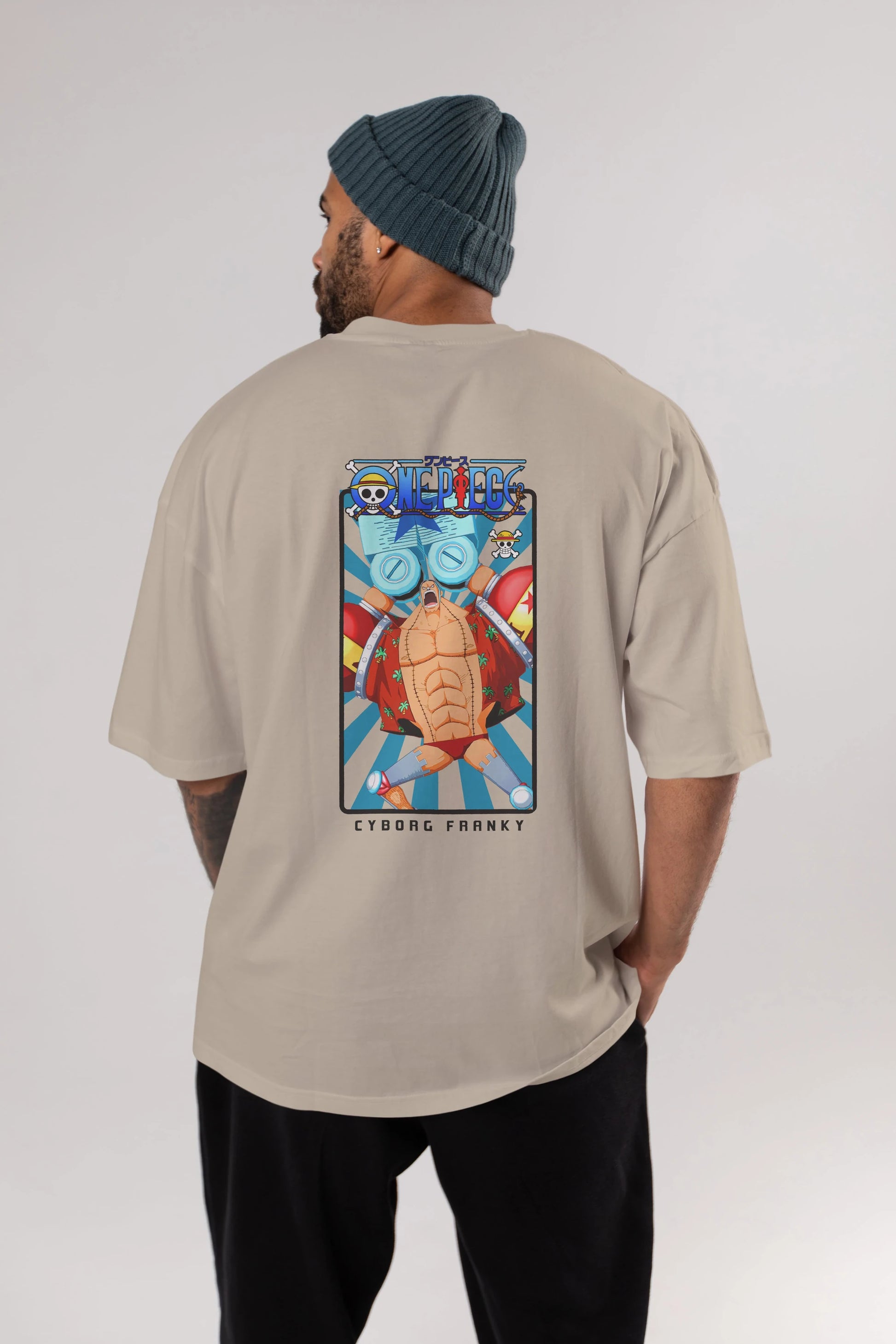 Franky Anime Arka Baskılı Oversize t-shirt Erkek Kadın Unisex %100 pamuk tişort