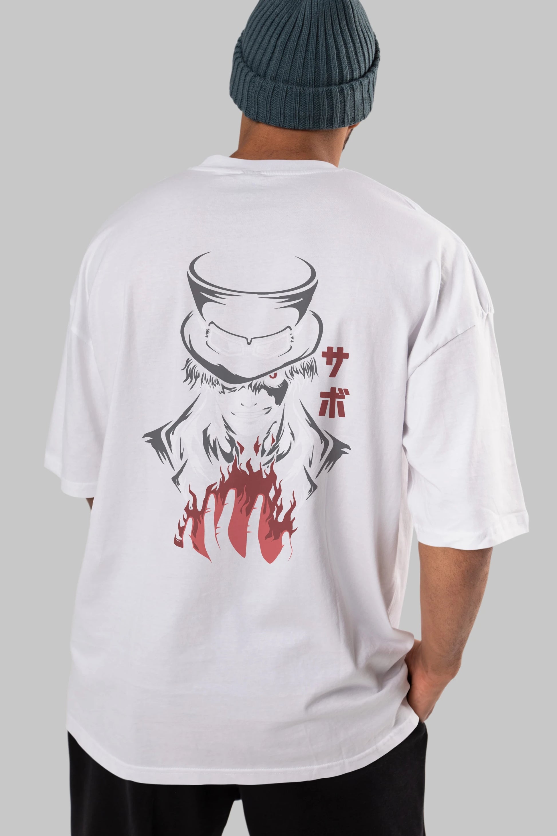 SaboOnePiece Anime Arka Baskılı Oversize t-shirt Erkek Kadın Unisex