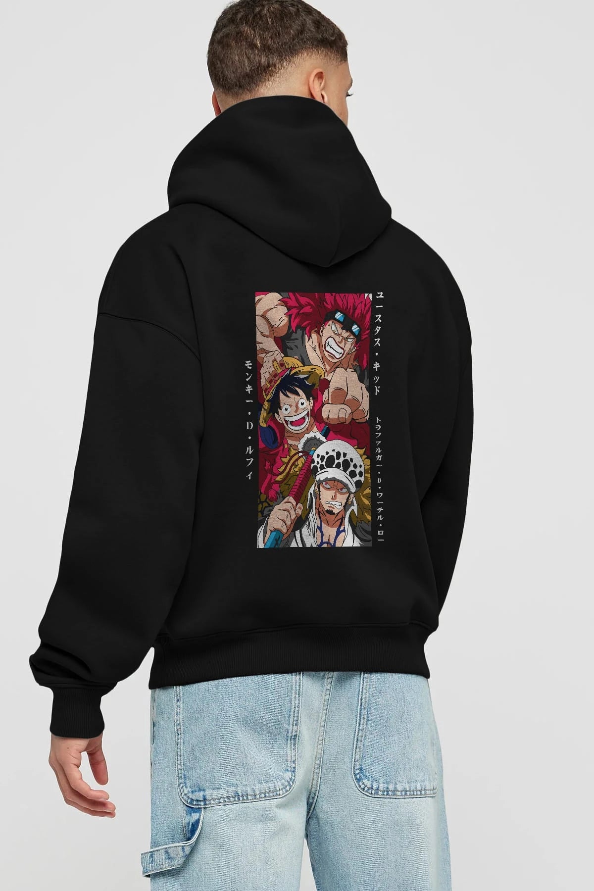 SUPER NOVAS one piece Anime Arka Baskılı Hoodie Oversize Kapüşonlu Sweatshirt Erkek Kadın Unisex
