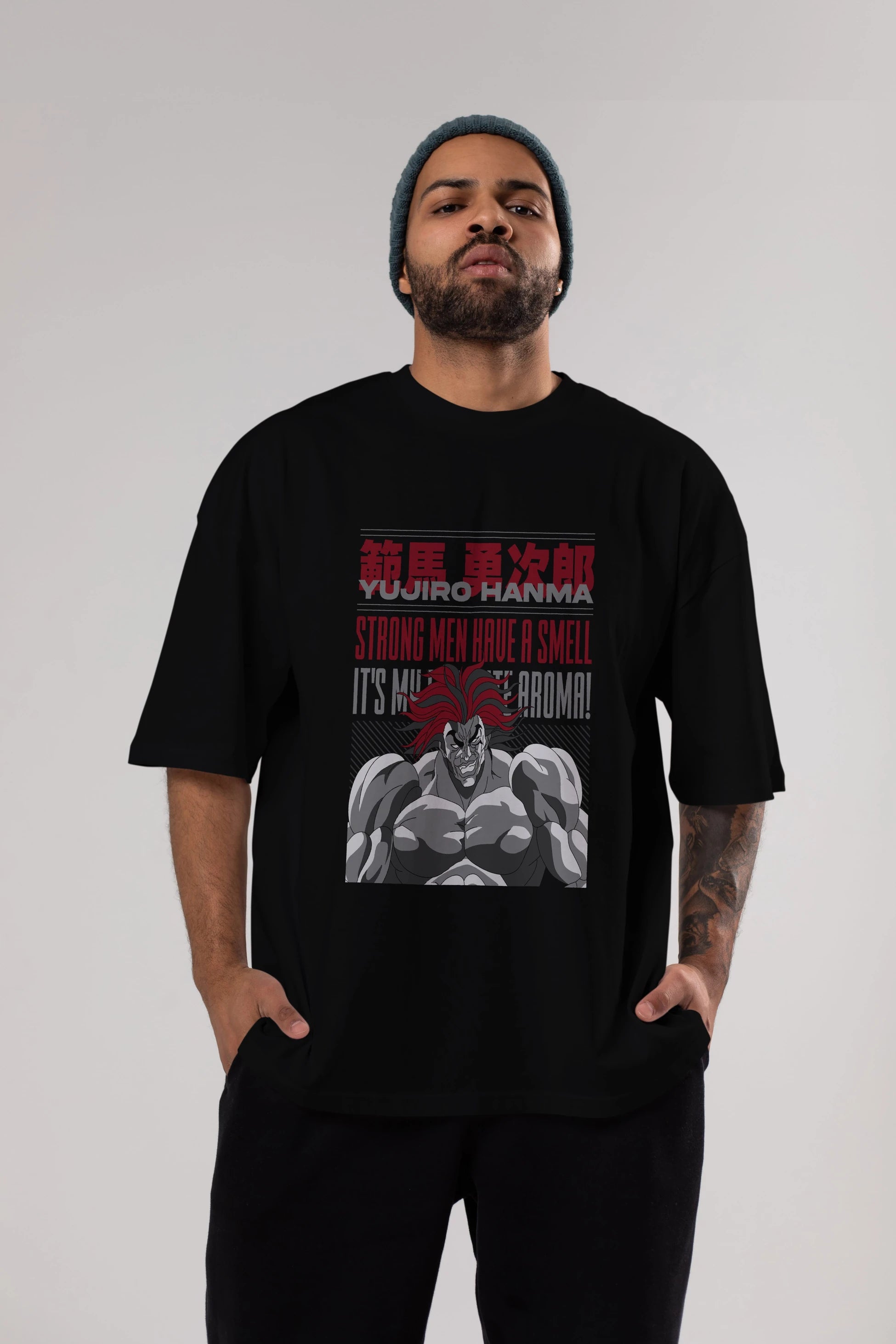 YUJIRO HANMA Anime Ön Baskılı Oversize t-shirt %100 pamuk Erkek Kadın Unisex