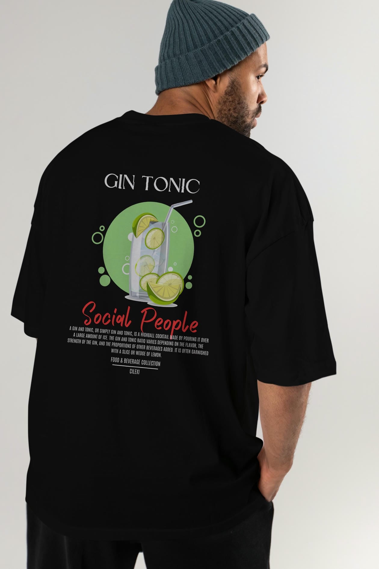 Gın Tonıc Kokteyl Serisi Baskılı Oversize t-shirt Erkek Kadın Unisex %100 Pamuk Bisiklet Yaka tişort