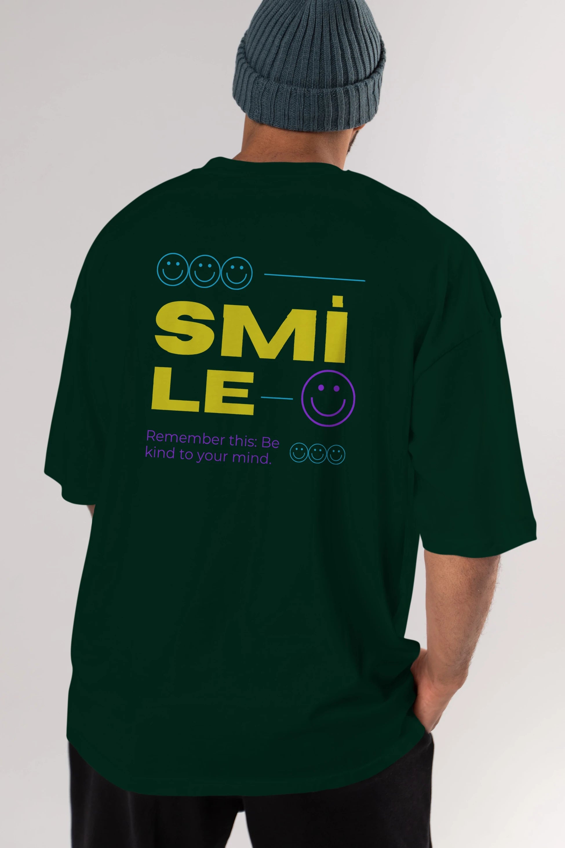 Smile Yazılı 2 Arka Baskılı Oversize t-shirt Erkek Kadın Unisex