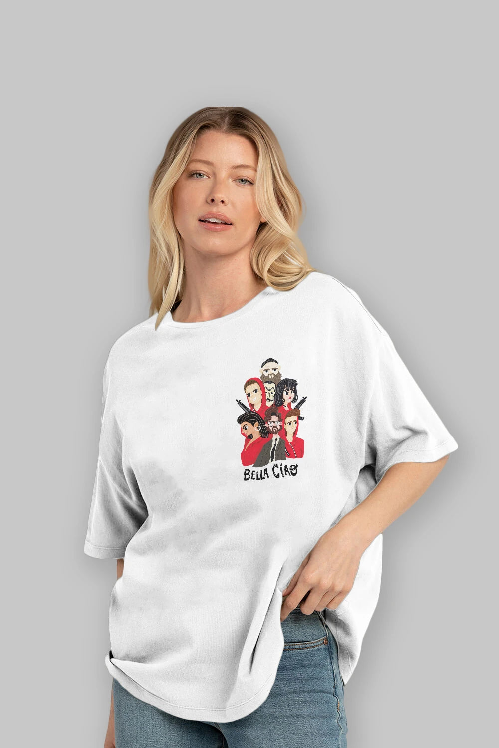 La Casa De Papel (13) Ön Sol Baskılı Oversize t-shirt Erkek Kadın Unisex %100 Pamuk Bisiklet Yaka tişort