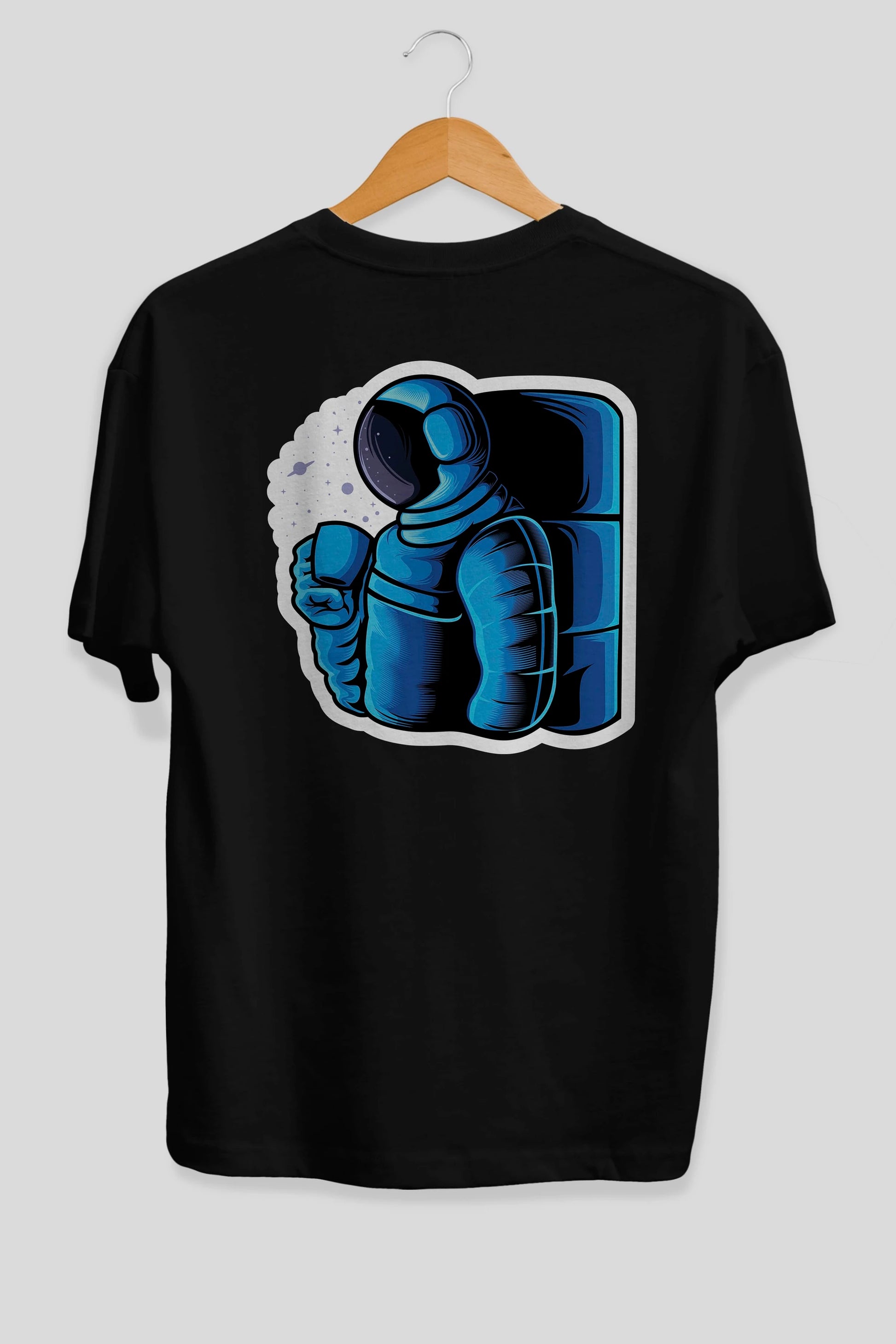 Drinking coffee in space sticker Arka Baskılı Oversize t-shirt Erkek Kadın Unisex