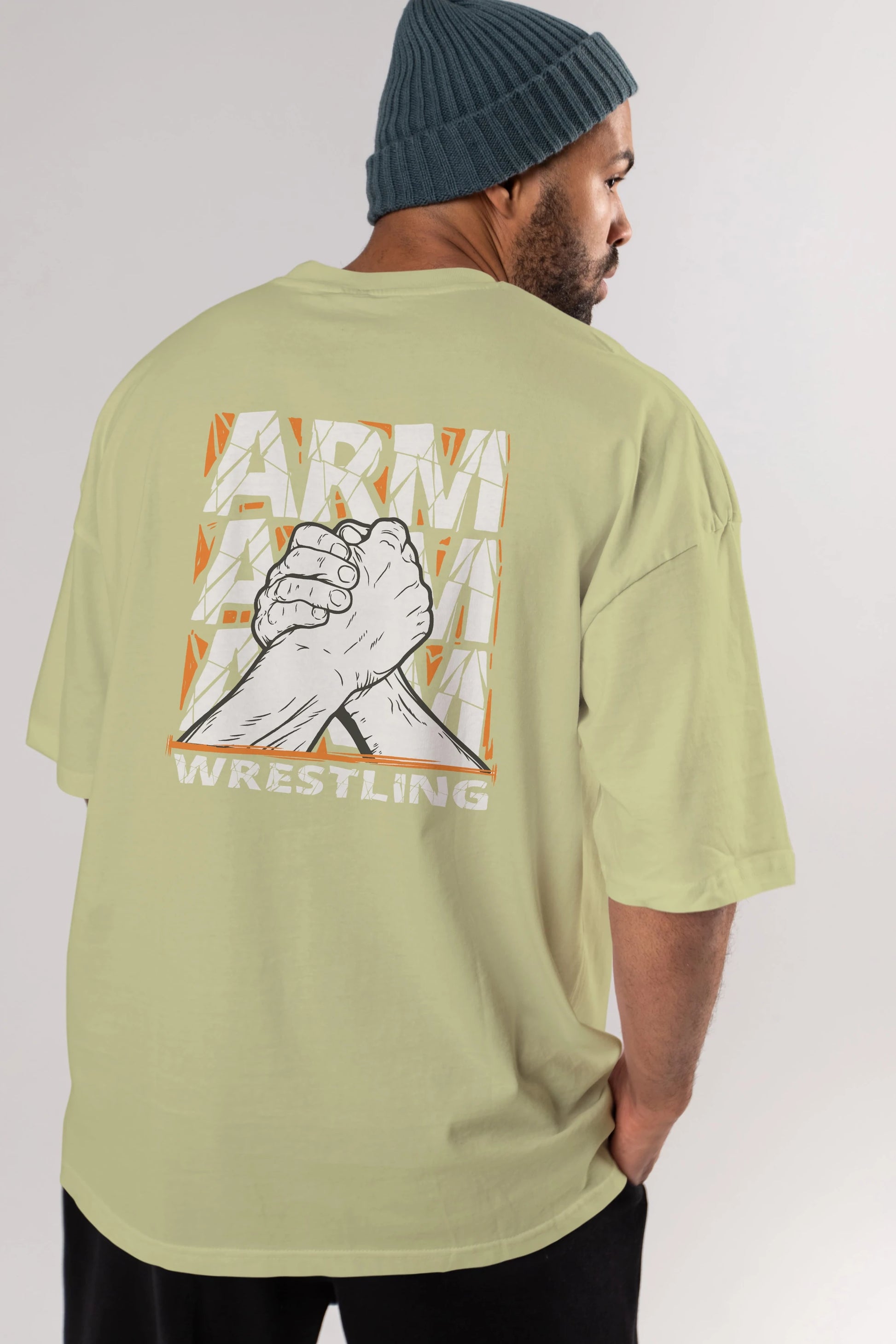 Arm Wrestling Arka Baskılı Oversize t-shirt Erkek Kadın Unisex