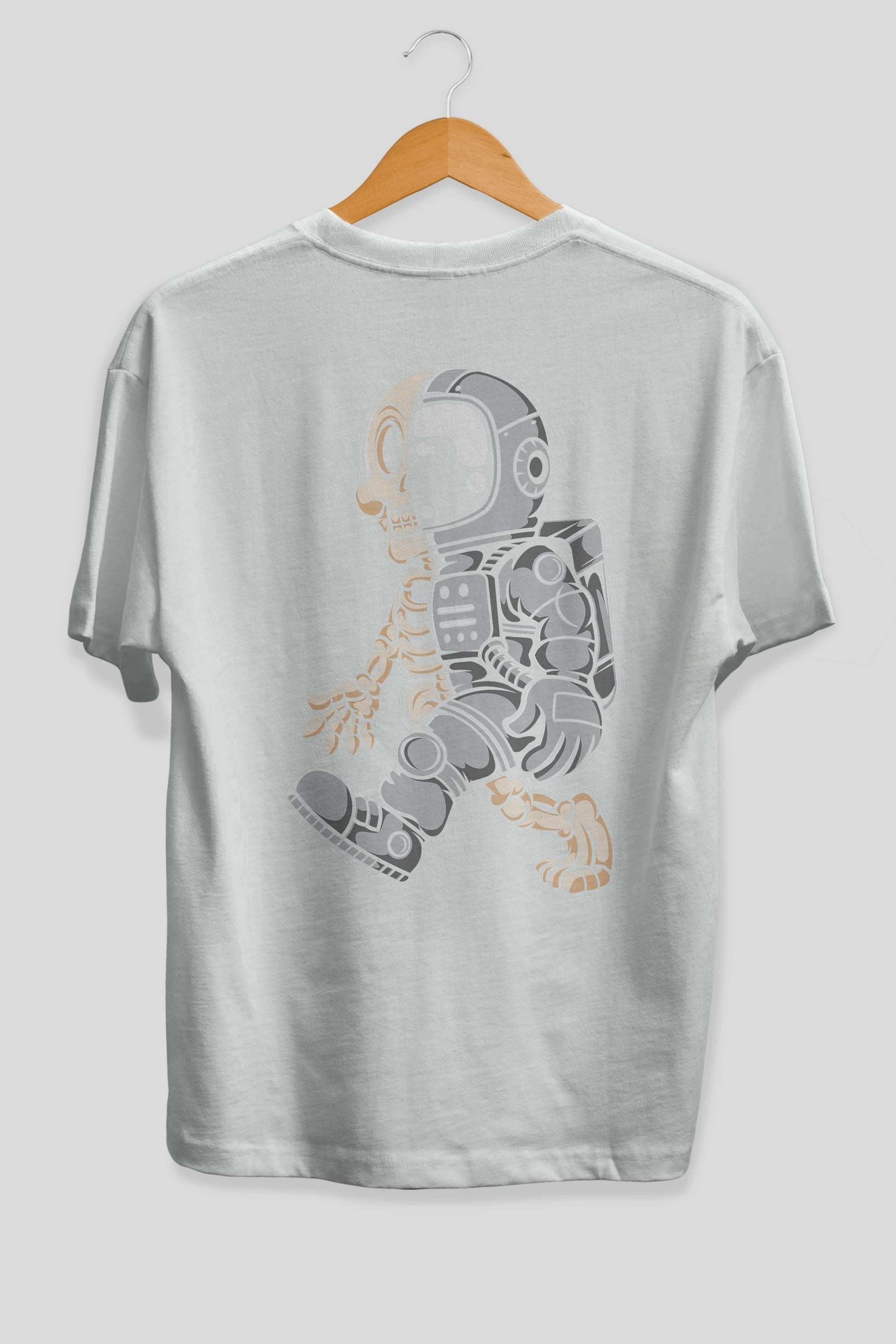 Astronaut Half Skull Arka Baskılı Oversize t-shirt Erkek Kadın Unisex