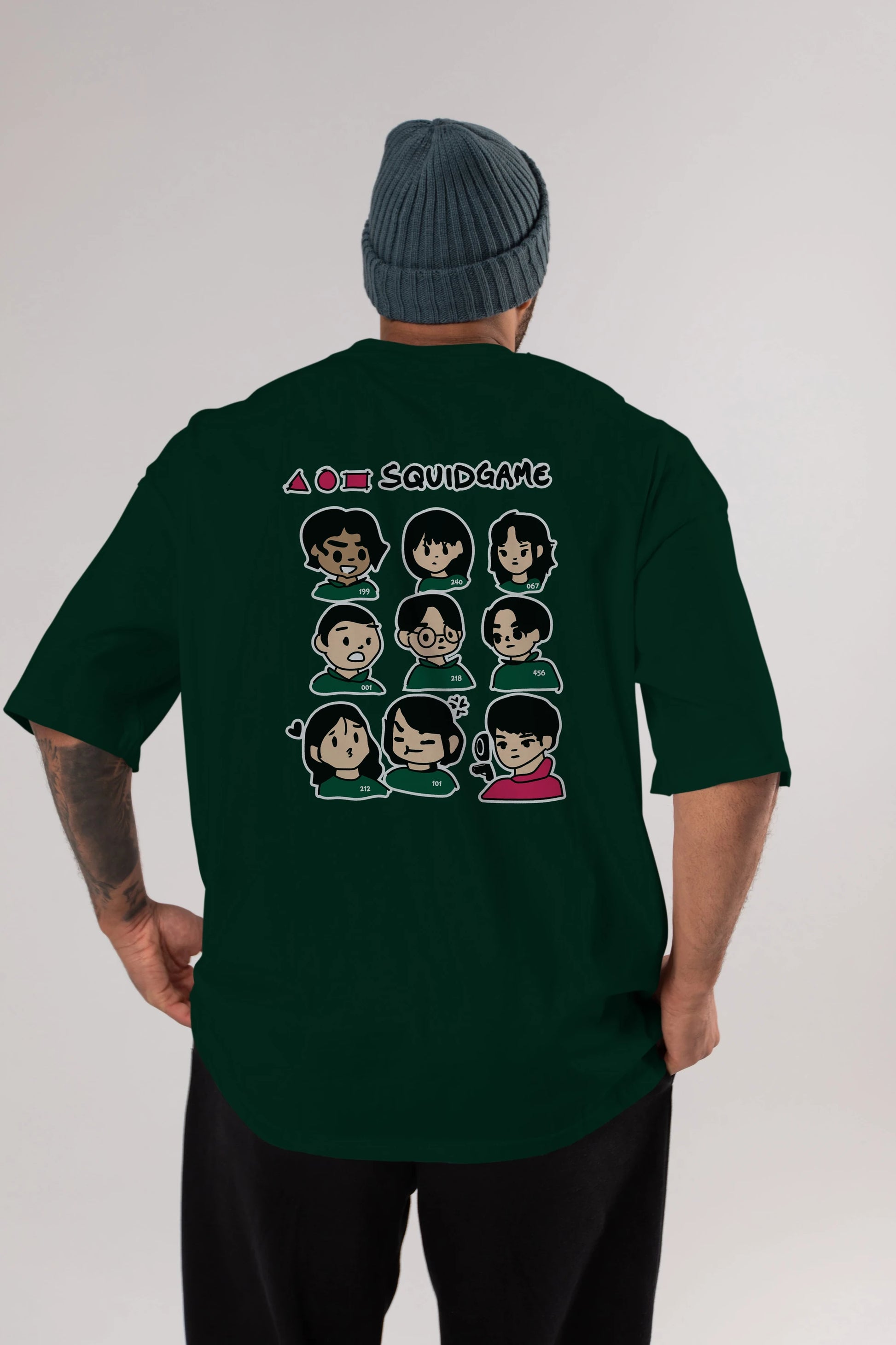 Squid Game (3) Arka Baskılı Oversize t-shirt Erkek Kadın Unisex %100 Pamuk Bisiklet Yaka tişort