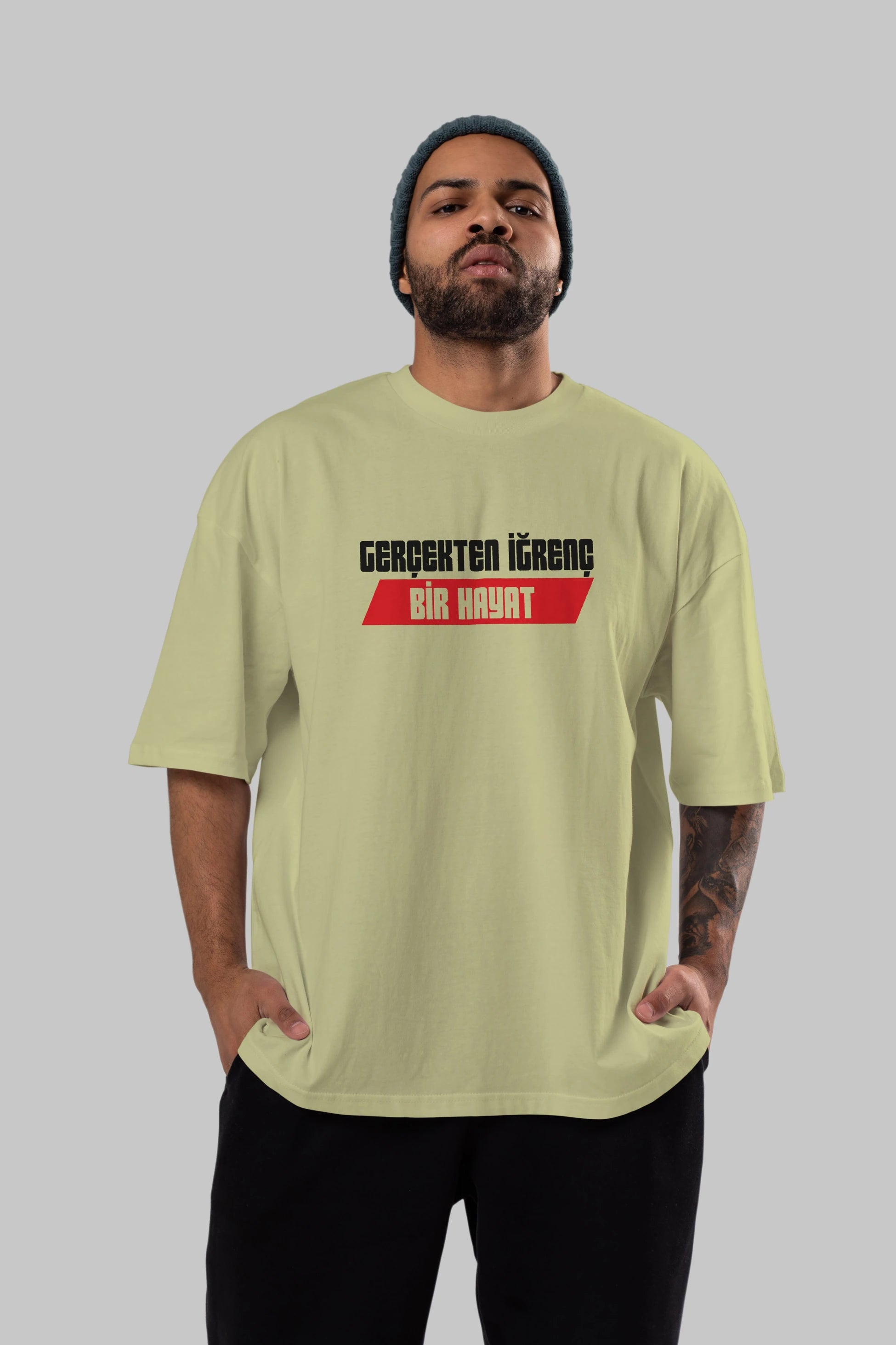 Gerçekte İğrenç Bir Hayat2 Ön Baskılı Oversize t-shirt %100 pamuk Erkek Kadın Unisex