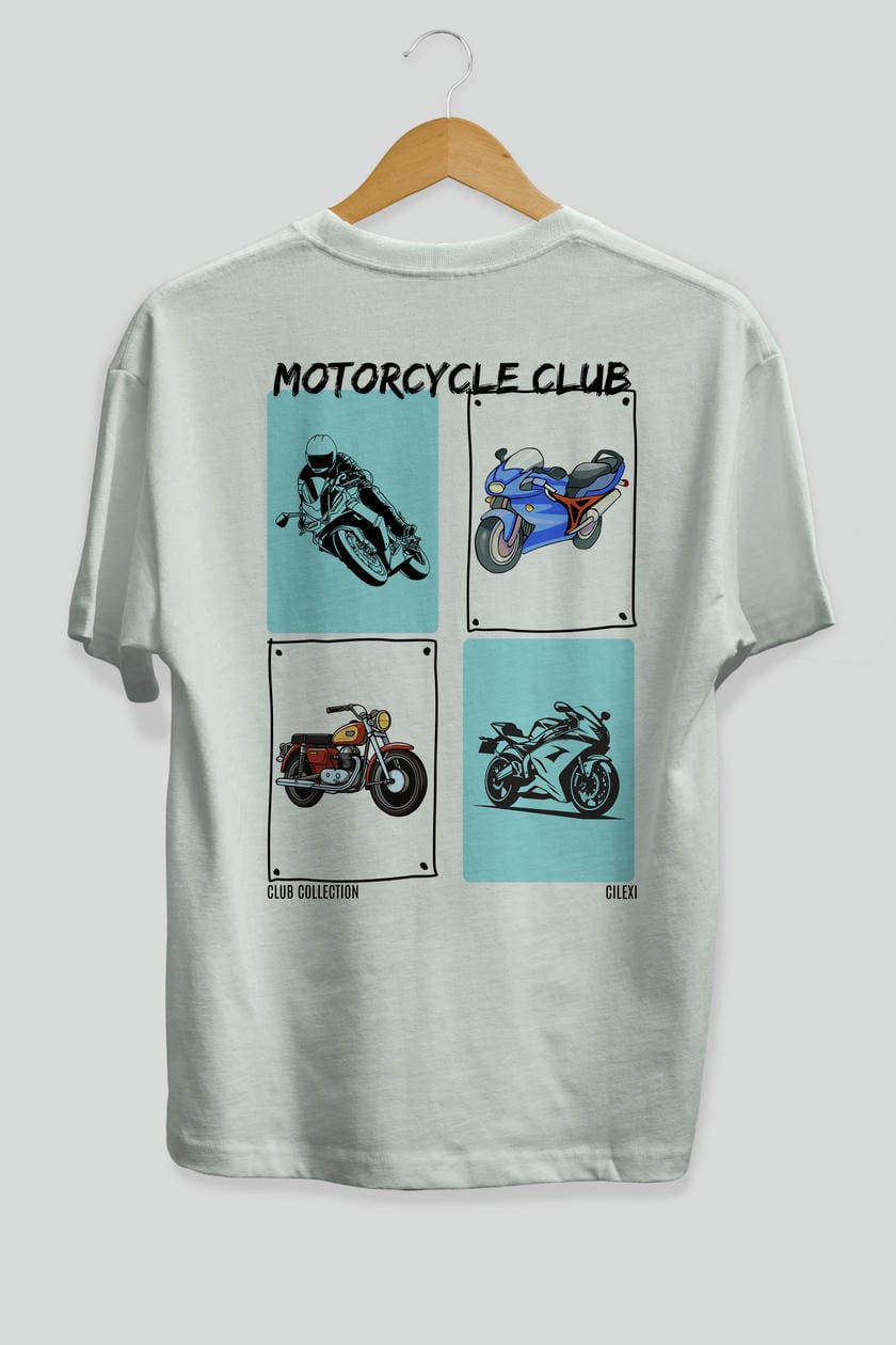 Motorcycle Club Arka Baskılı Oversize t-shirt Erkek Kadın %100 Pamuk Bisiklet Yaka tişort