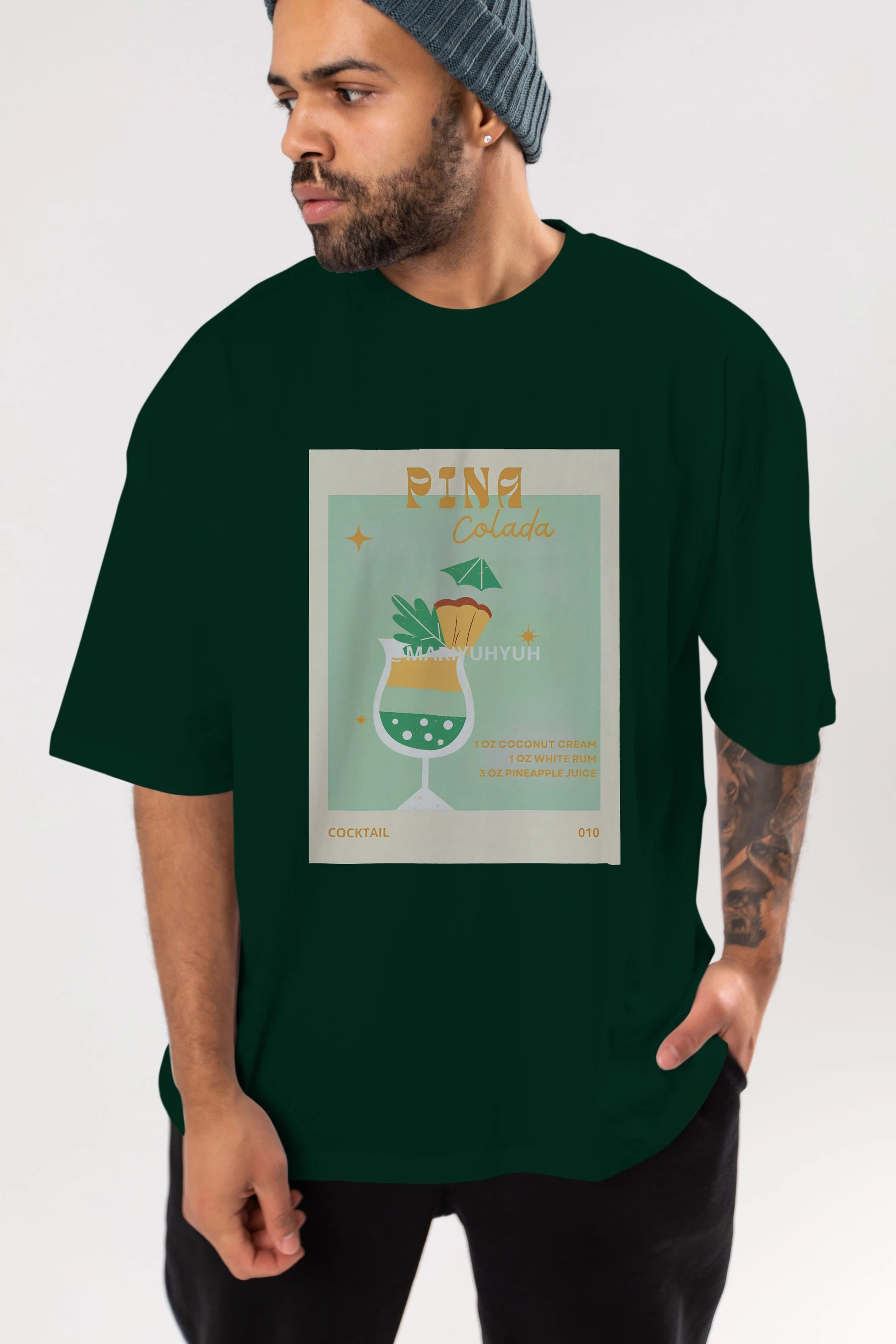 Pina Colada Ön Baskılı Oversize t-shirt Erkek Kadın Unisex %100 Pamuk Bisiklet Yaka tişort