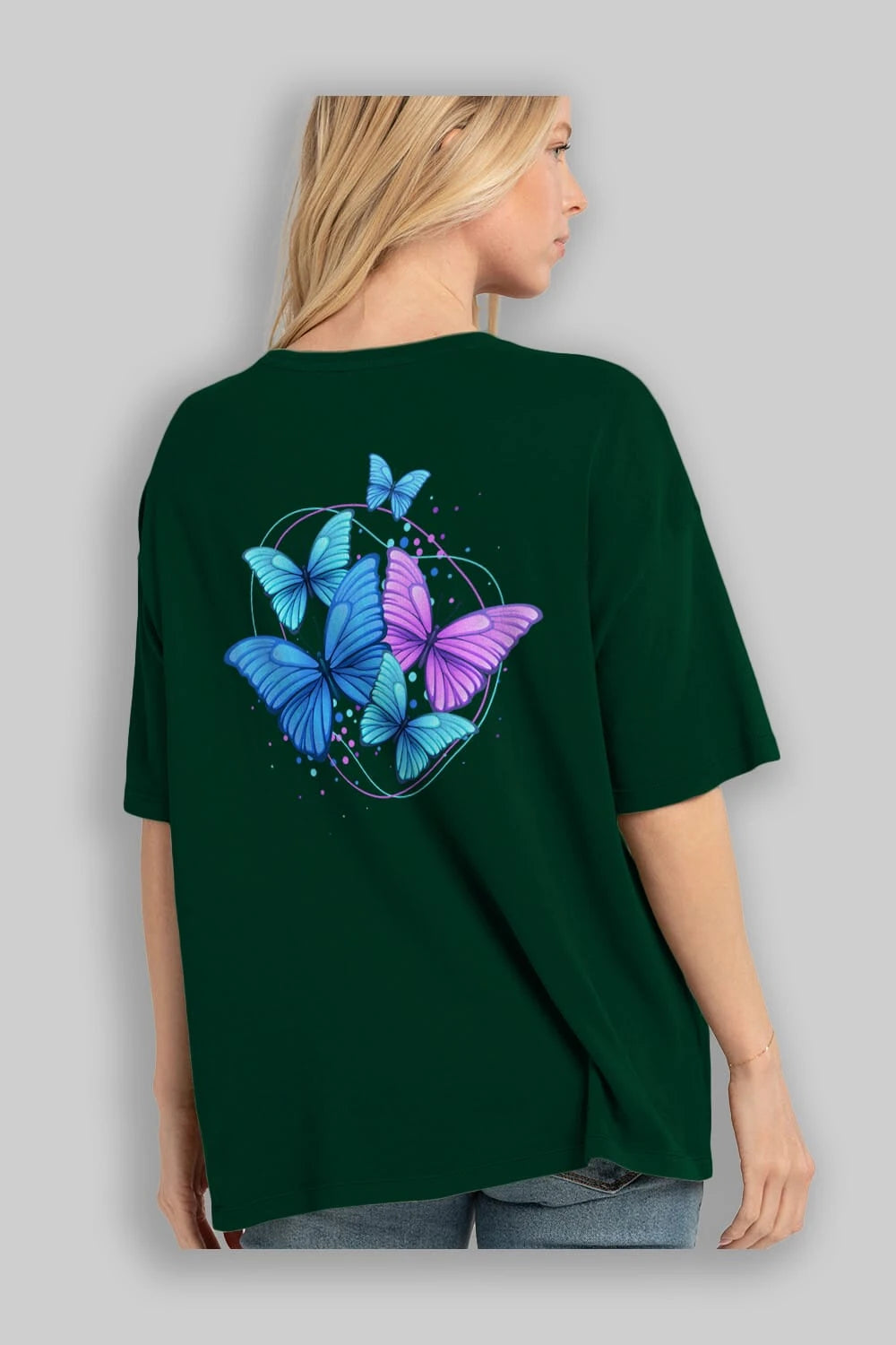 Kelebek Arka Baskılı Oversize t-shirt Erkek Kadın Unisex