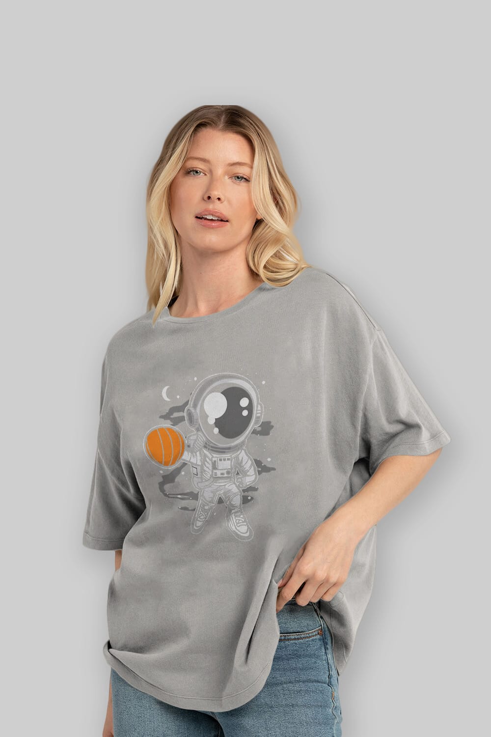 Astronaut Basketball Ön Baskılı Oversize t-shirt Erkek Kadın Unisex