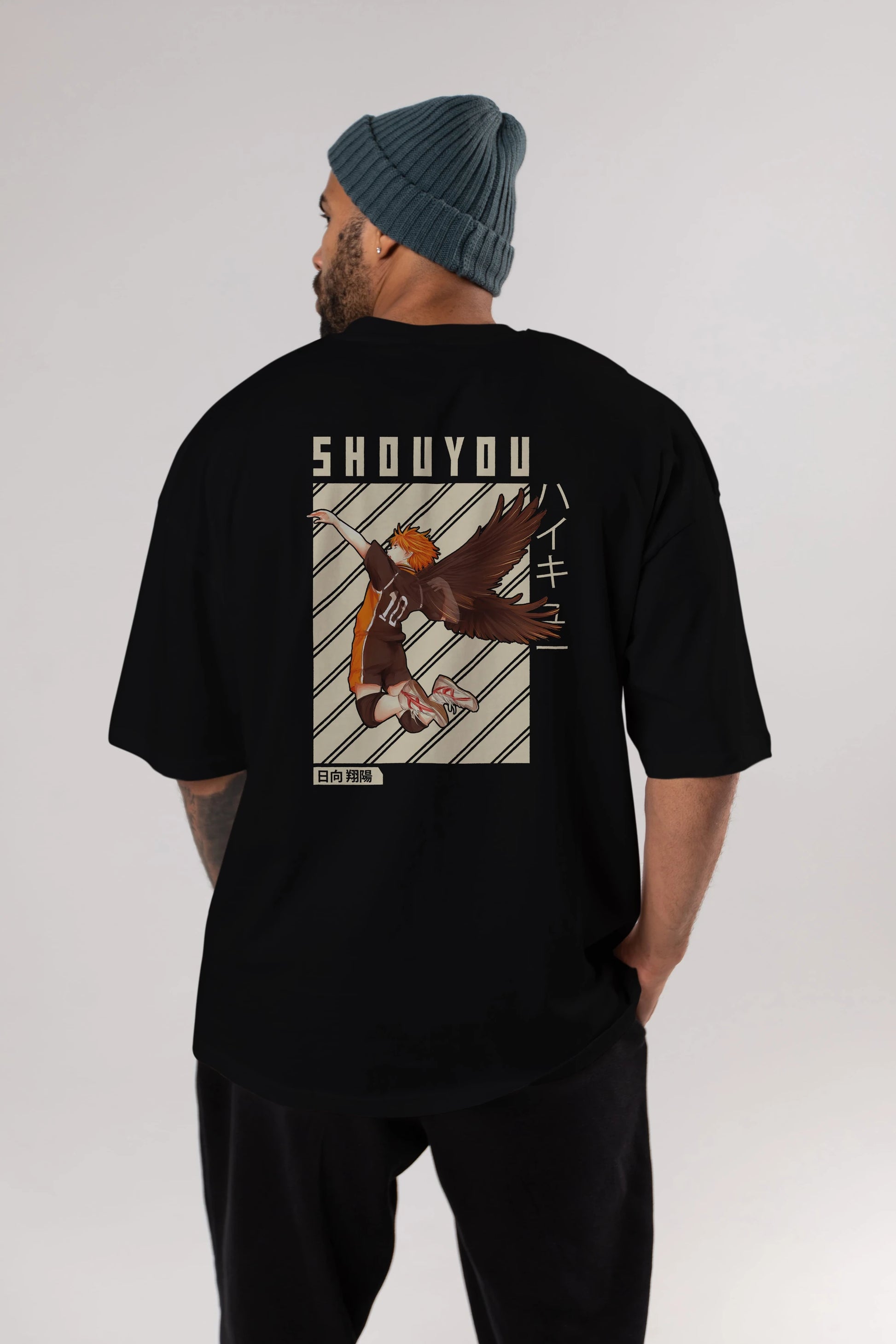 Shouyou Hinata 3 Anime Arka Baskılı Oversize t-shirt Erkek Kadın Unisex