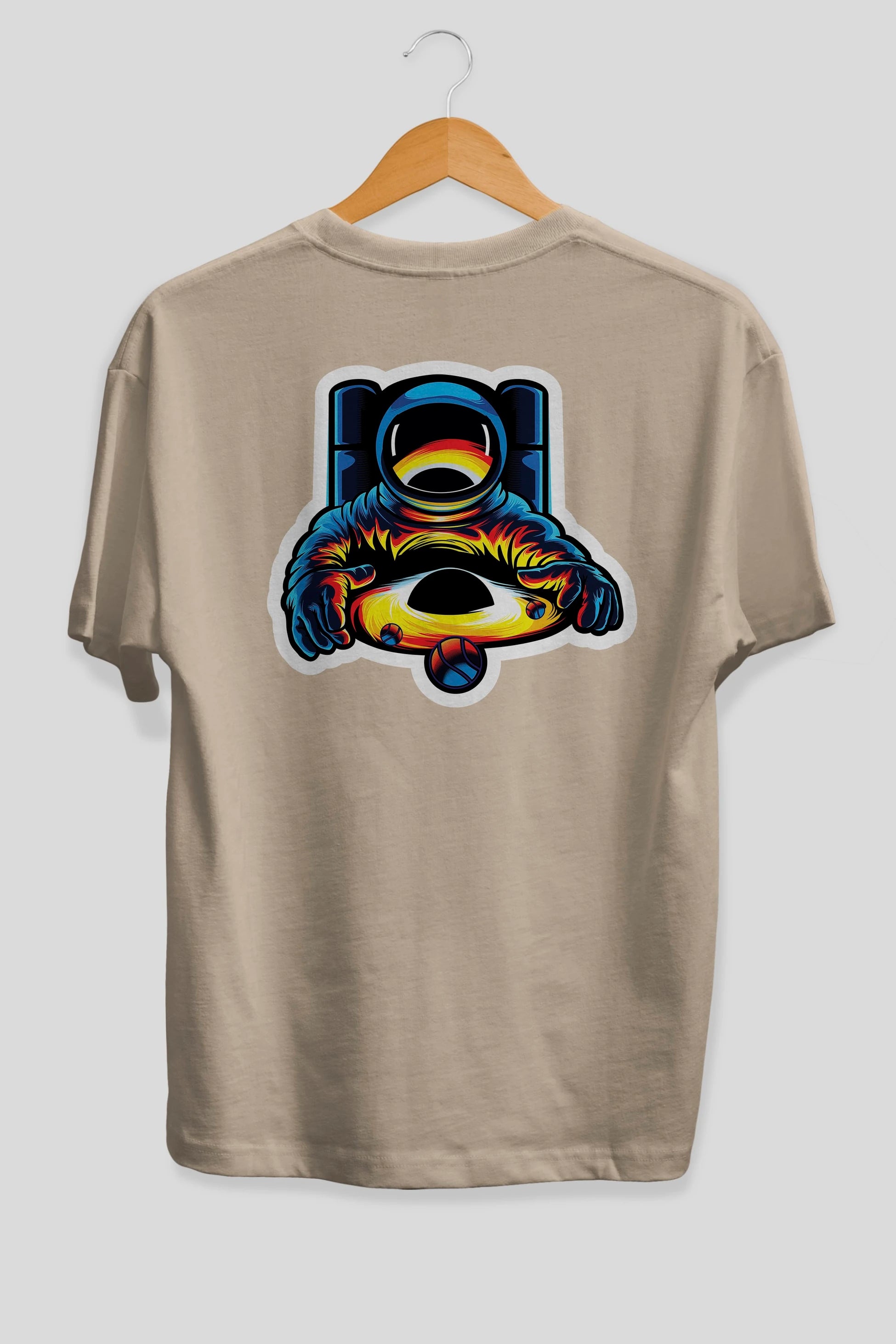 Astronaut & Black Hole Sticker Arka Baskılı Oversize t-shirt Erkek Kadın Unisex
