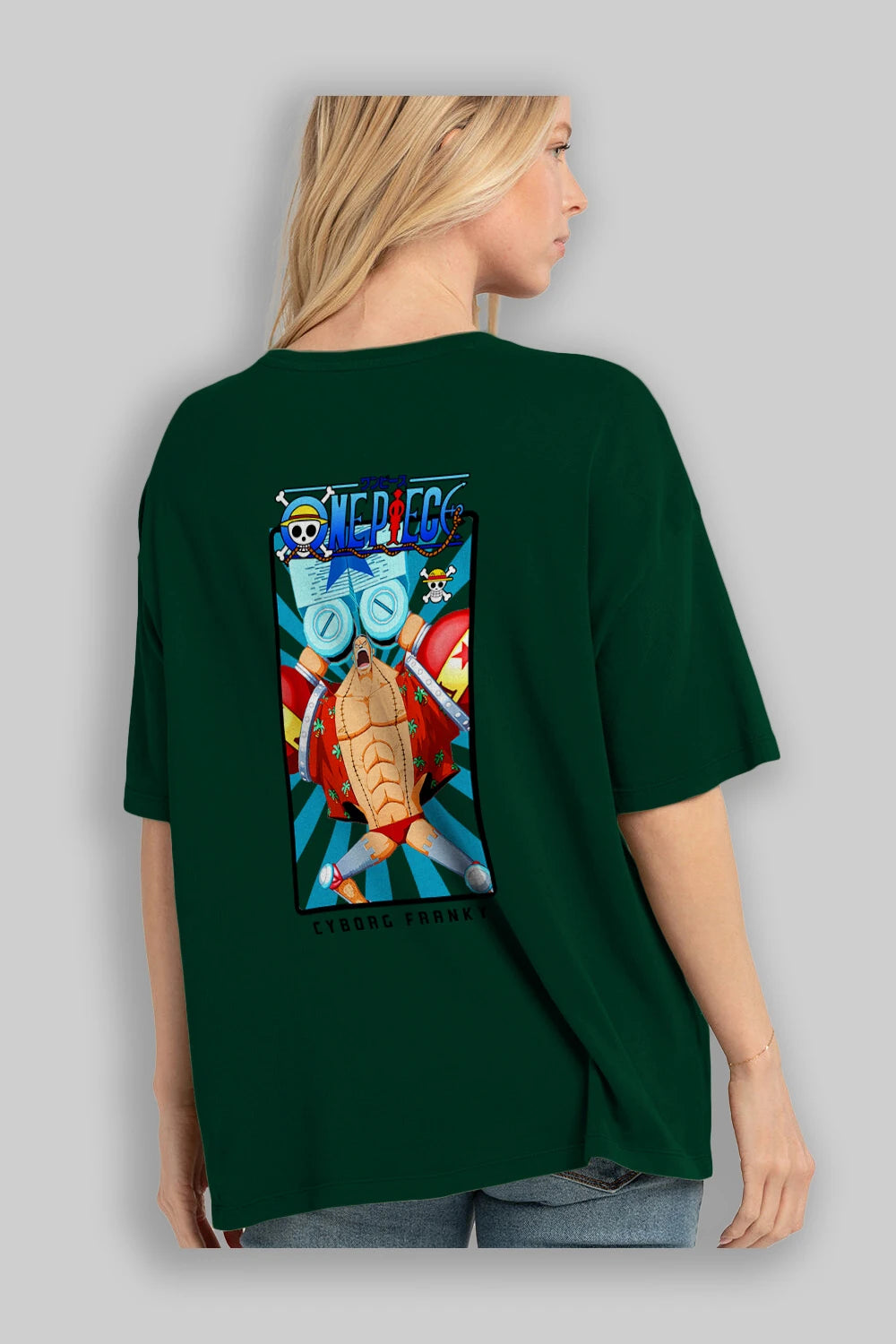 Franky Anime Arka Baskılı Oversize t-shirt Erkek Kadın Unisex %100 pamuk tişort