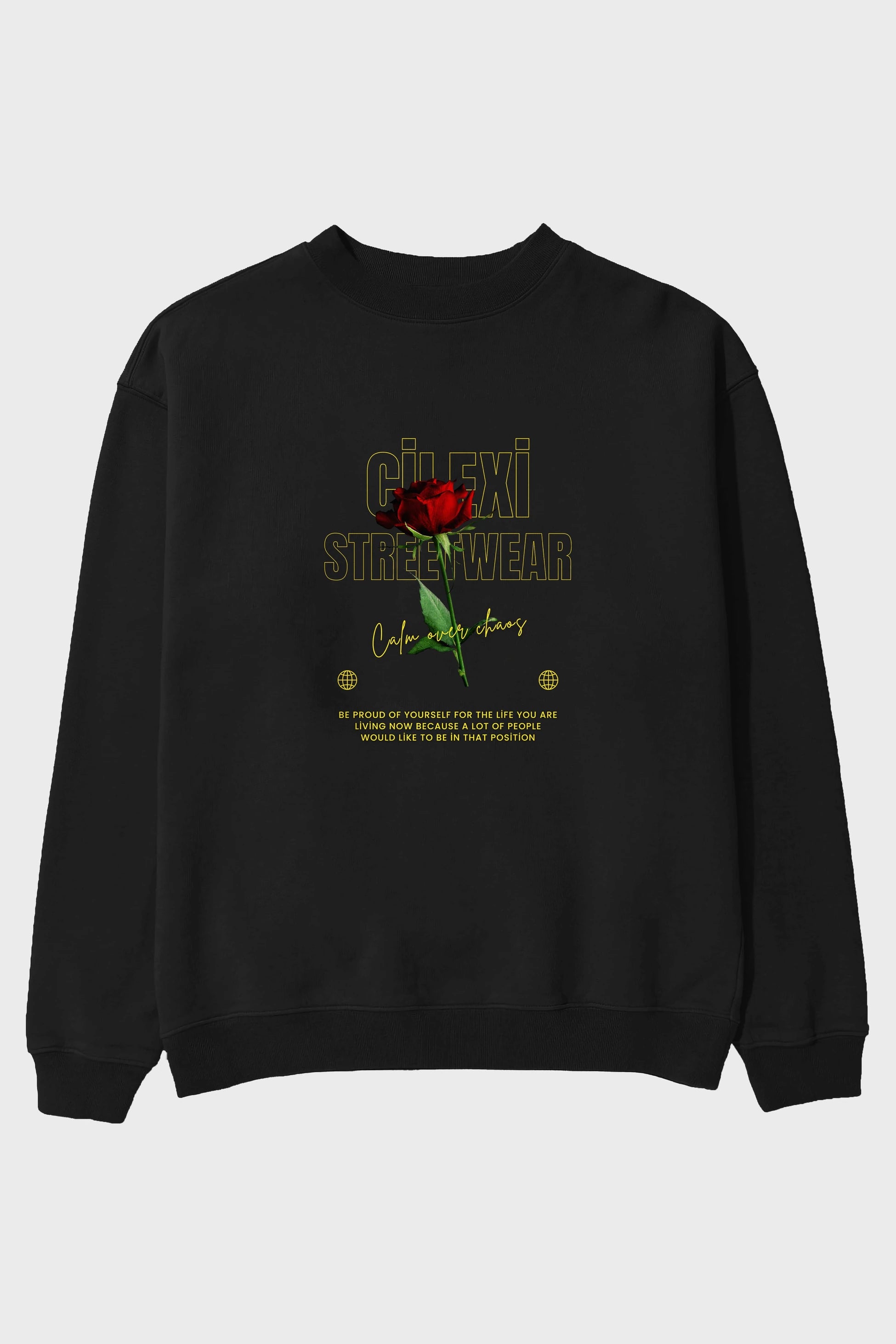 Rose Cilexi Streetwear Ön Baskılı Oversize Sweatshirt Erkek Kadın Unisex