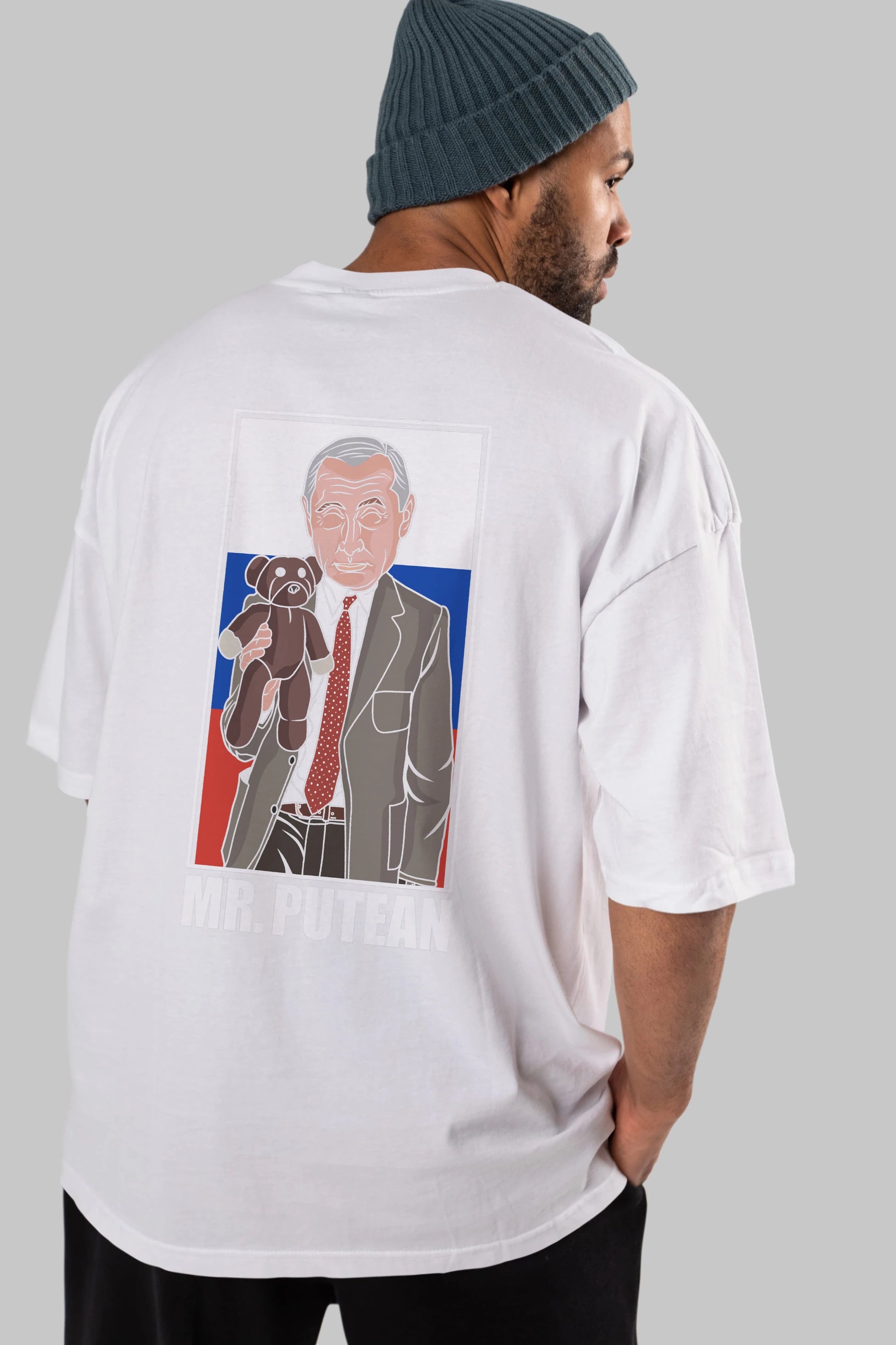 Mr Putean Arka Baskılı Oversize t-shirt Erkek Kadın Unisex %100 Pamuk tişort