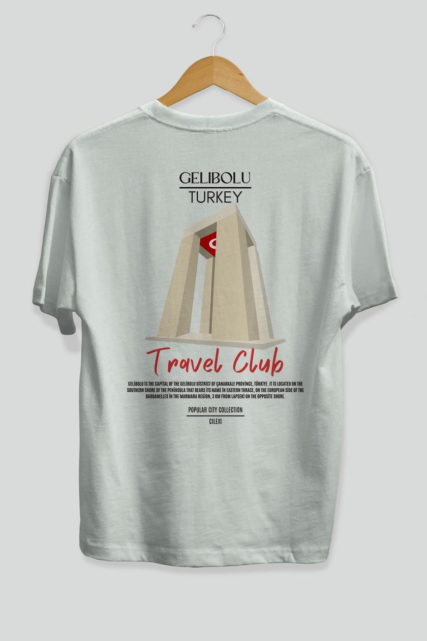 Gelibolu Turkey Arka Baskılı Oversize t-shirt Erkek Kadın Pamuk Bisiklet Yaka tişort
