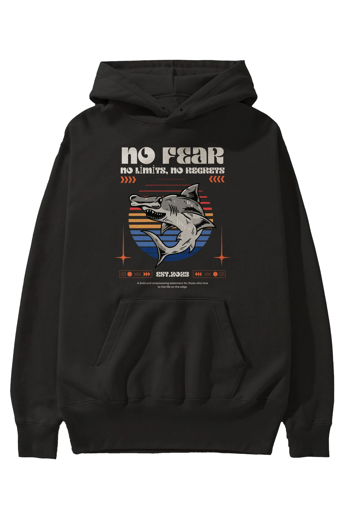 No Fear Yazılı Ön Baskılı Oversize Hoodie Kapüşonlu Sweatshirt Erkek Kadın Unisex