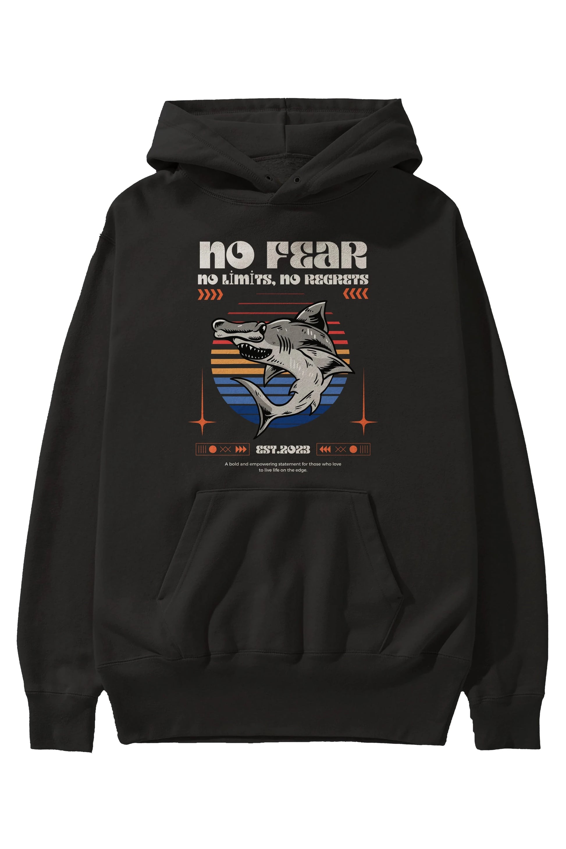 No Fear Yazılı Ön Baskılı Oversize Hoodie Kapüşonlu Sweatshirt Erkek Kadın Unisex