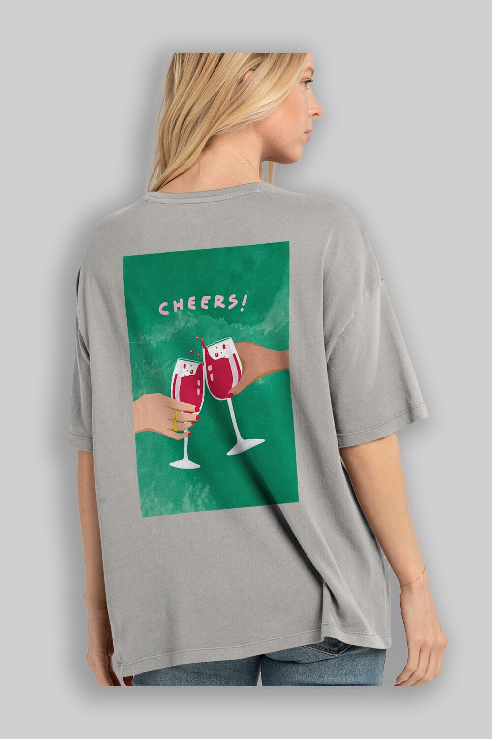 Cheers Arka Baskılı Oversize t-shirt Erkek Kadın Unisex %100 Pamuk Bisiklet Yaka tişort