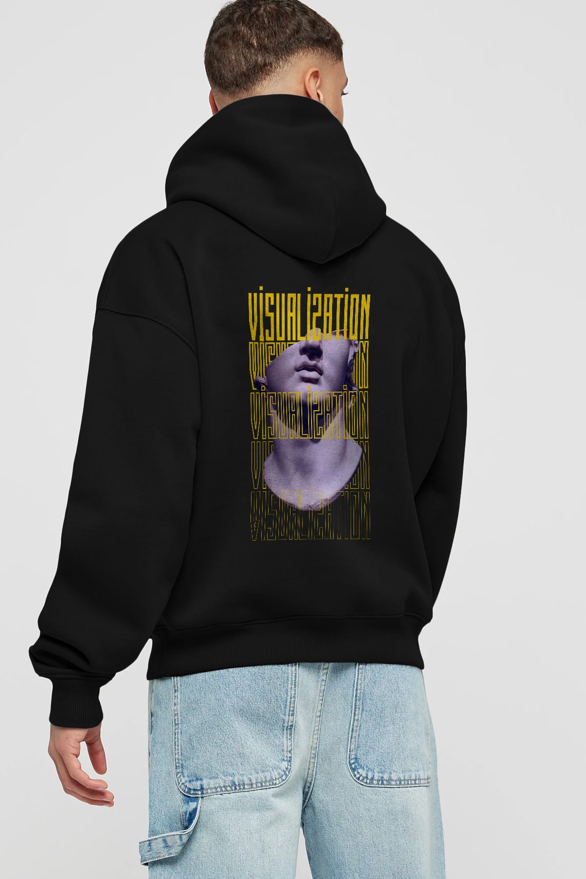 Visualization Yazılı Arka Baskılı Oversize Hoodie Kapüşonlu Sweatshirt Erkek Kadın Unisex