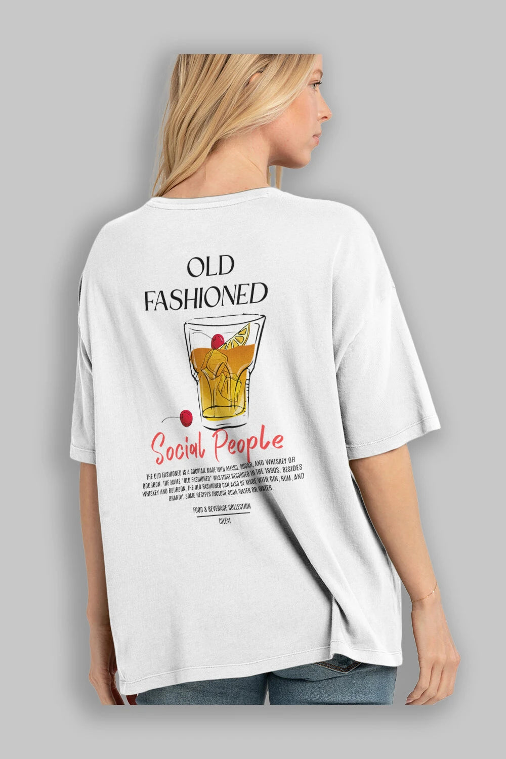 Old Fashıoned Kokteyl Serisi Baskılı Oversize t-shirt Erkek Kadın Unisex %100 Pamuk Bisiklet Yaka tişort