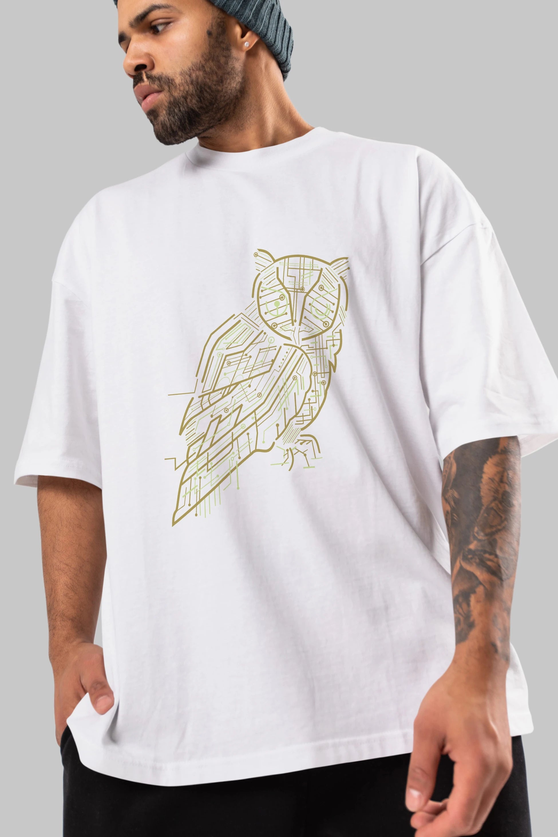 Electrical Owl Ön Baskılı Oversize t-shirt %100 pamuk Erkek Kadın Unisex