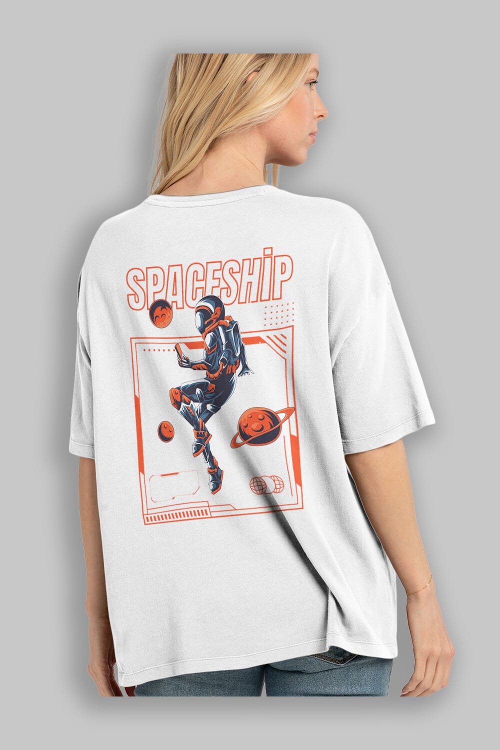 Spaceship Arka Baskılı Oversize t-shirt Erkek Kadın Unisex