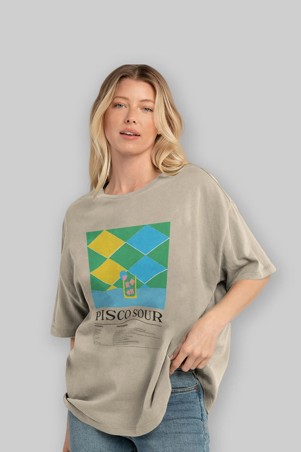 Pisco Sour Kokteyl Ön Baskılı Oversize t-shirt Erkek Kadın %100 Pamuk Bisiklet Yaka tişort