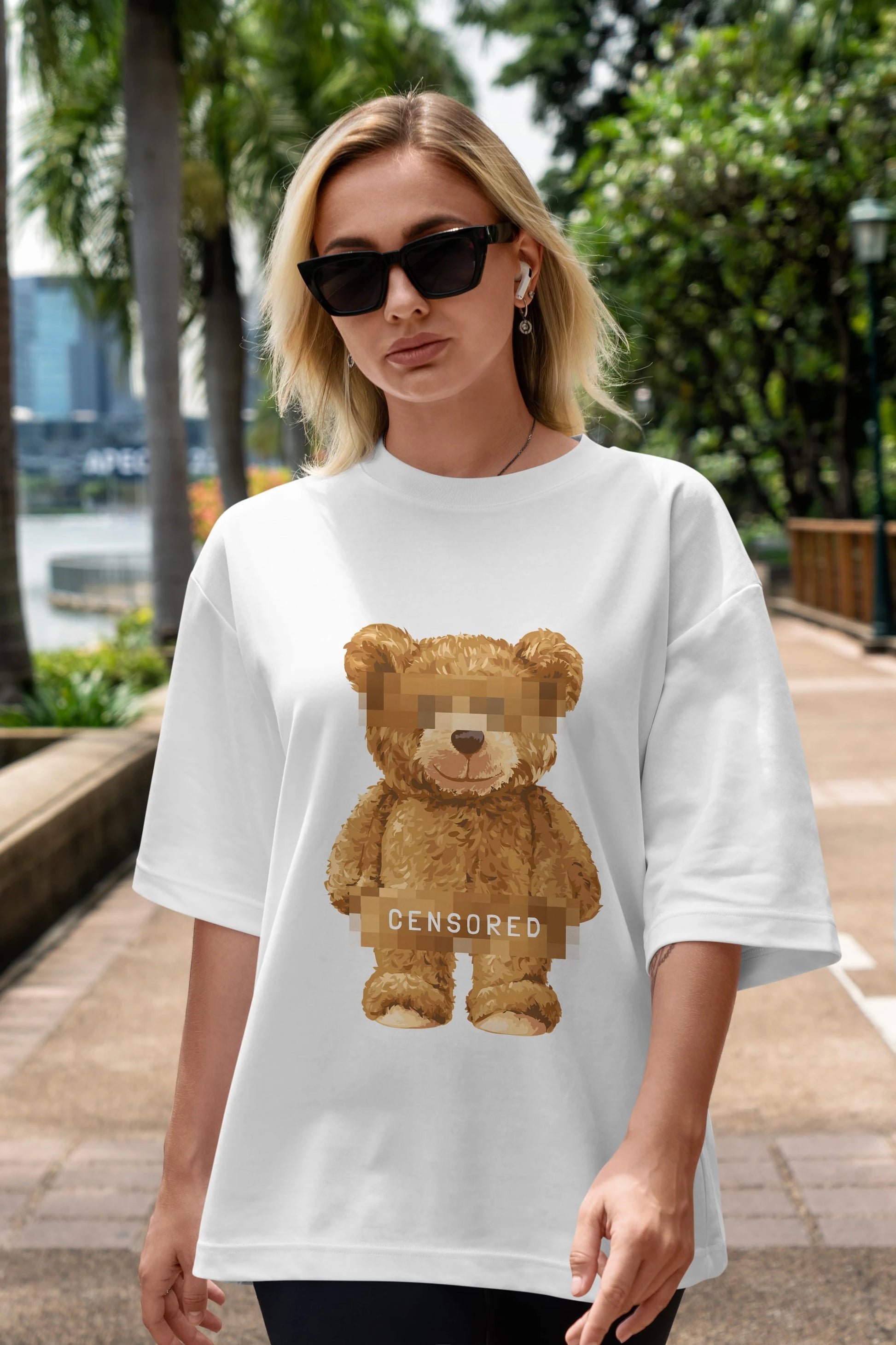 Teddy Bear Censored Ön Baskılı Oversize t-shirt Erkek Kadın Unisex %100 Pamuk
