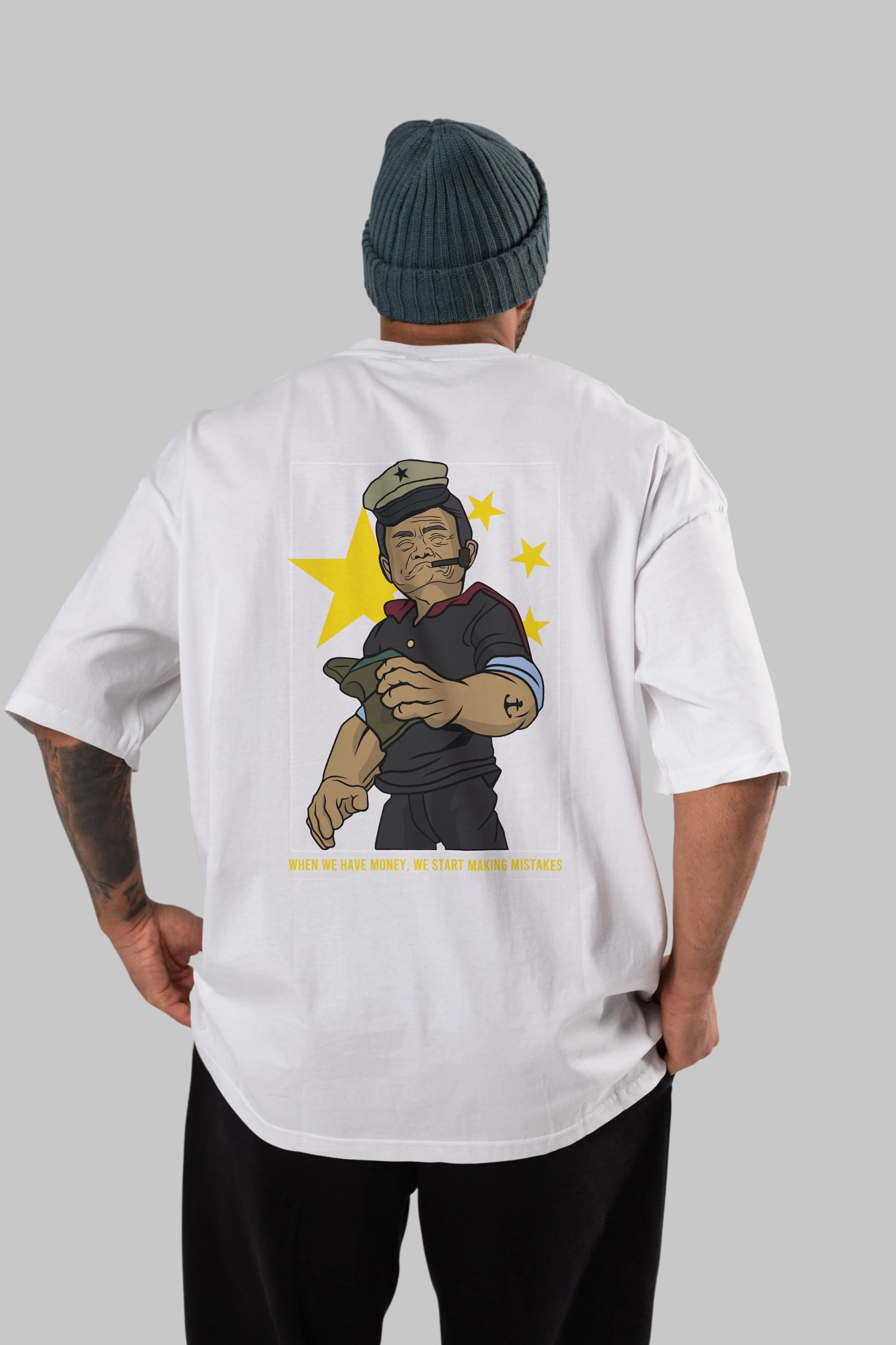 Popeye Jack Ma Arka Baskılı Oversize t-shirt Erkek Kadın Unisex %100 Pamuk tişort
