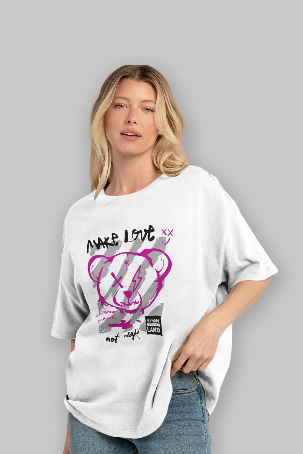 Make Love Bear Ön Baskılı Oversize t-shirt Erkek Kadın Unisex