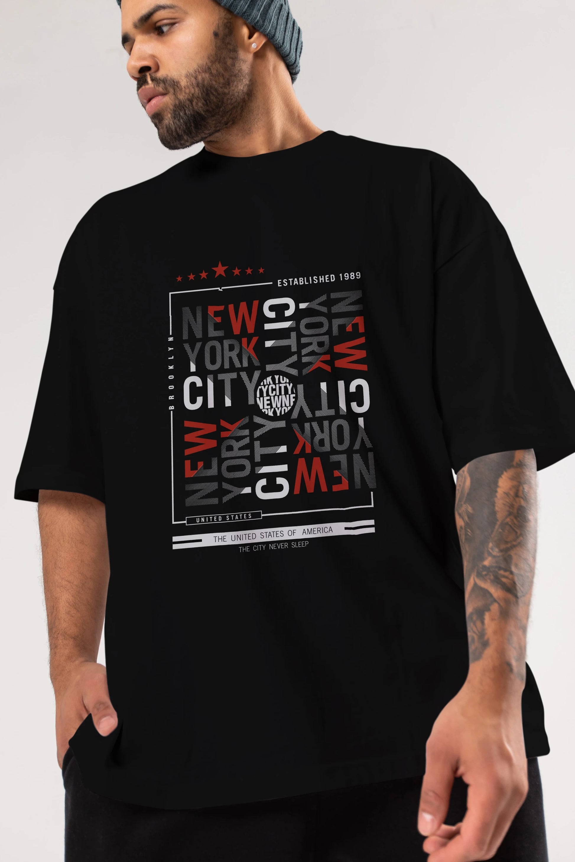 New York Style 2 Ön Baskılı Oversize t-shirt Erkek Kadın Unisex