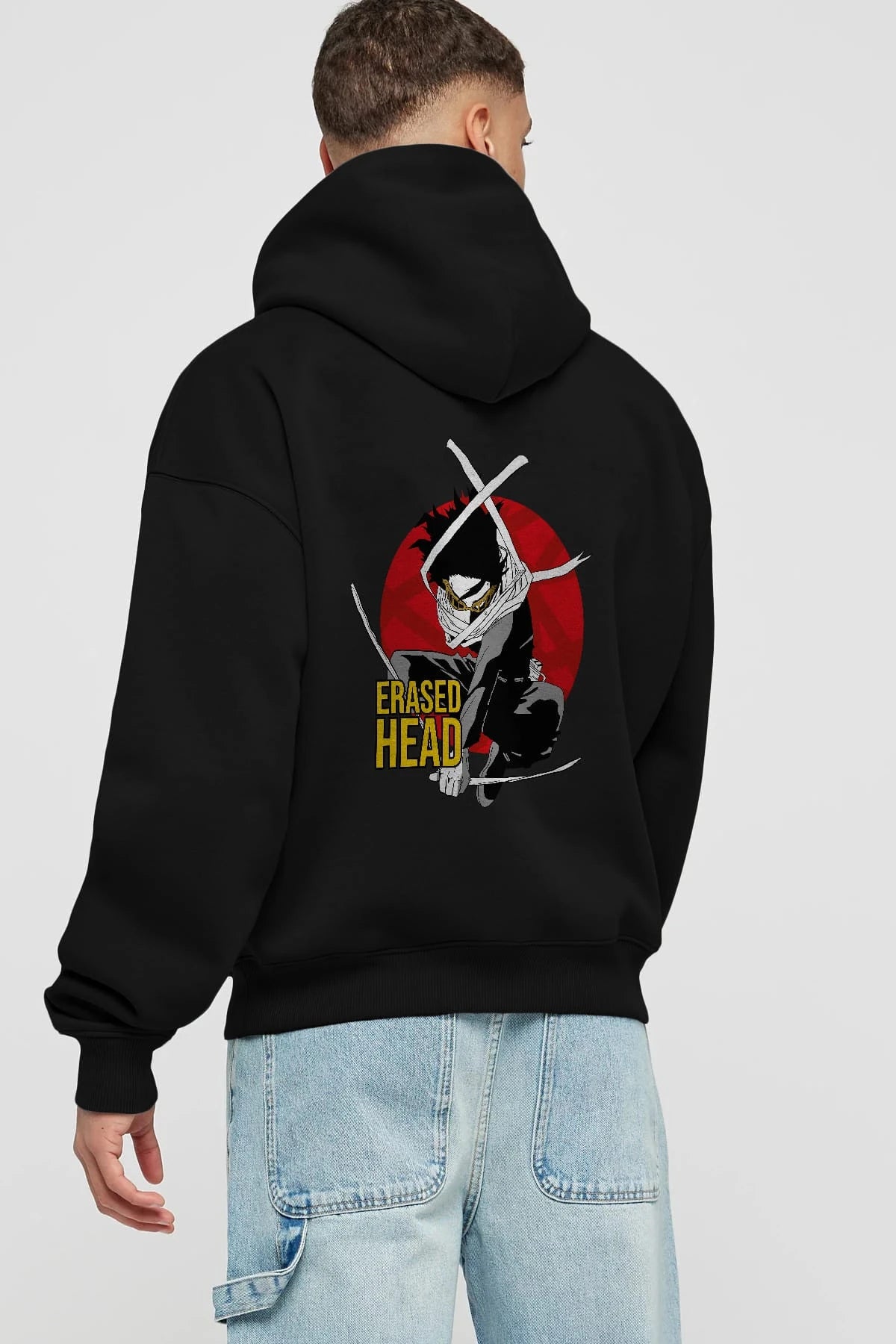 Erased Head Anime Arka Baskılı Hoodie Oversize Kapüşonlu Sweatshirt Erkek Kadın Unisex