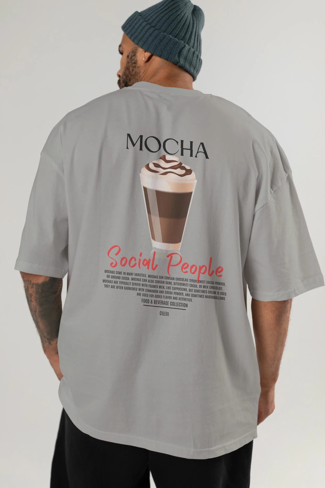 Mocha Kokteyl Serisi Baskılı Oversize t-shirt Erkek Kadın Unisex %100 Pamuk Bisiklet Yaka tişort