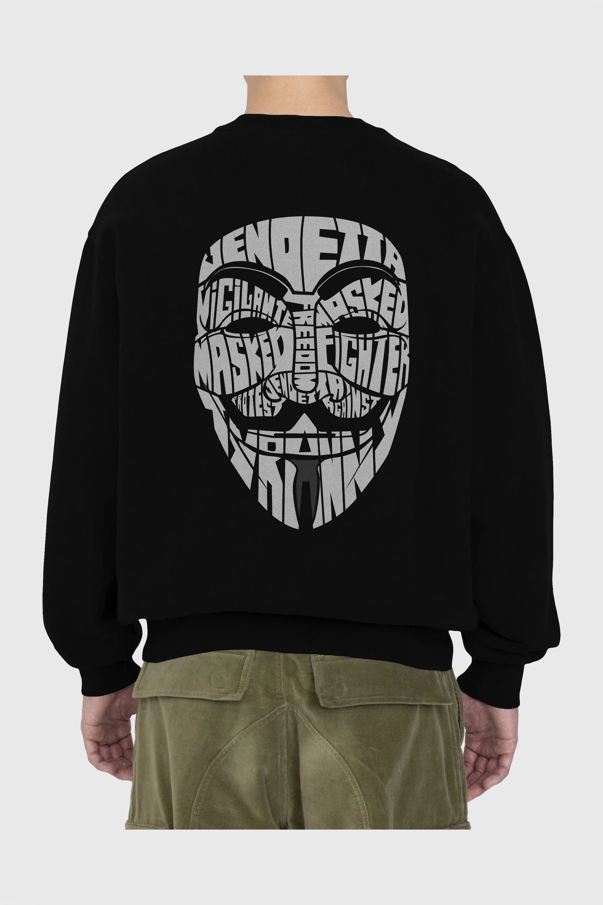 Vendetta Arka Baskılı Oversize Sweatshirt Erkek Kadın Unisex
