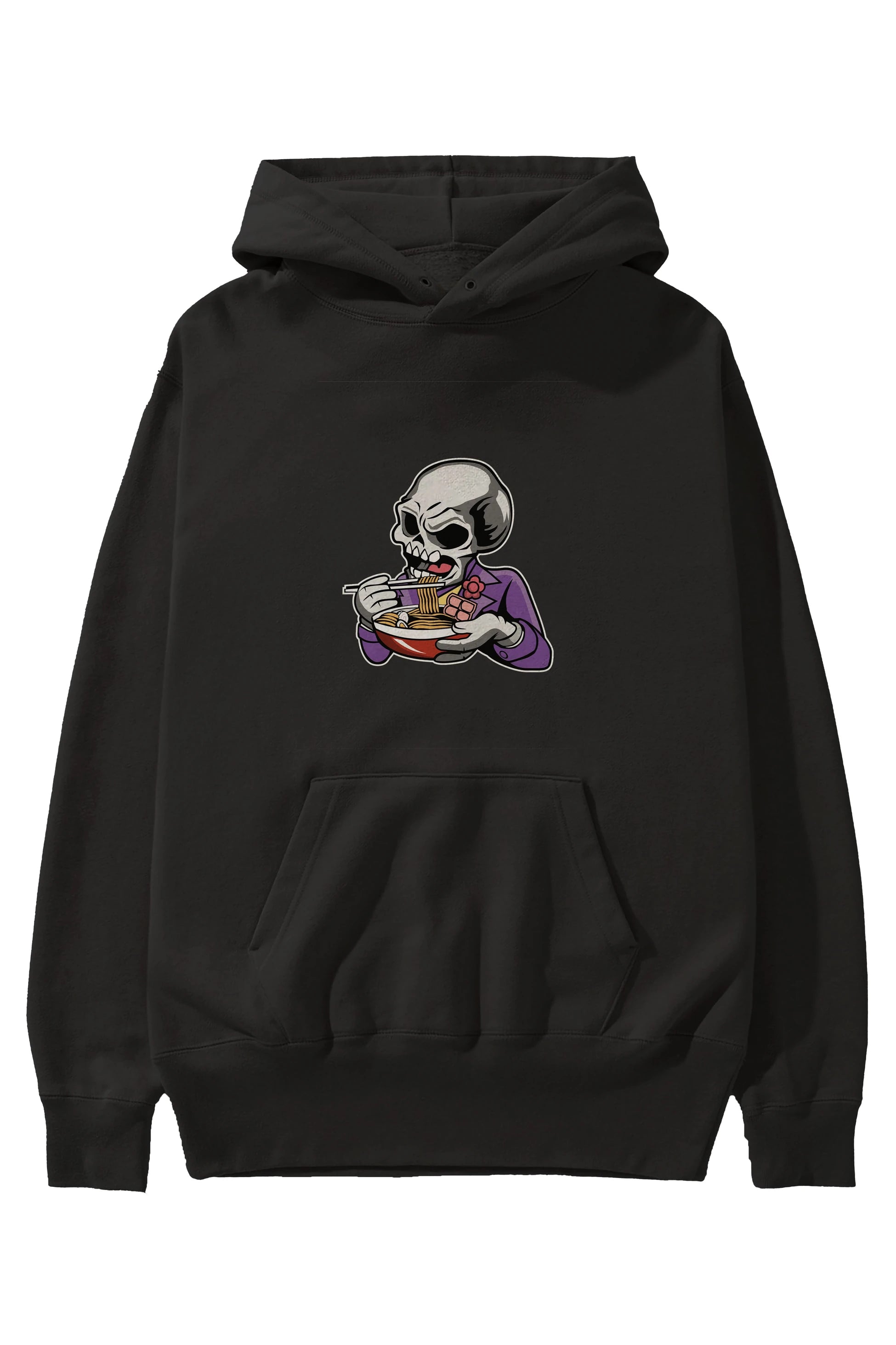 Skull Ramen Ön Baskılı Hoodie Oversize Kapüşonlu Sweatshirt Erkek Kadın Unisex