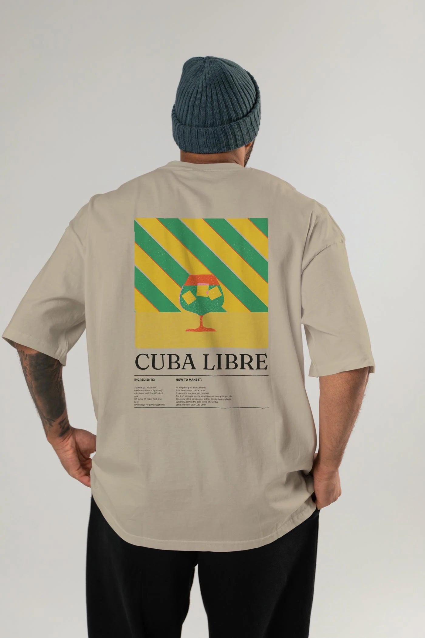 Cuba Libre Kokteyl Serisi Arka Baskılı Oversize t-shirt Erkek Kadın %100 Pamuk Bisiklet Yaka tişort