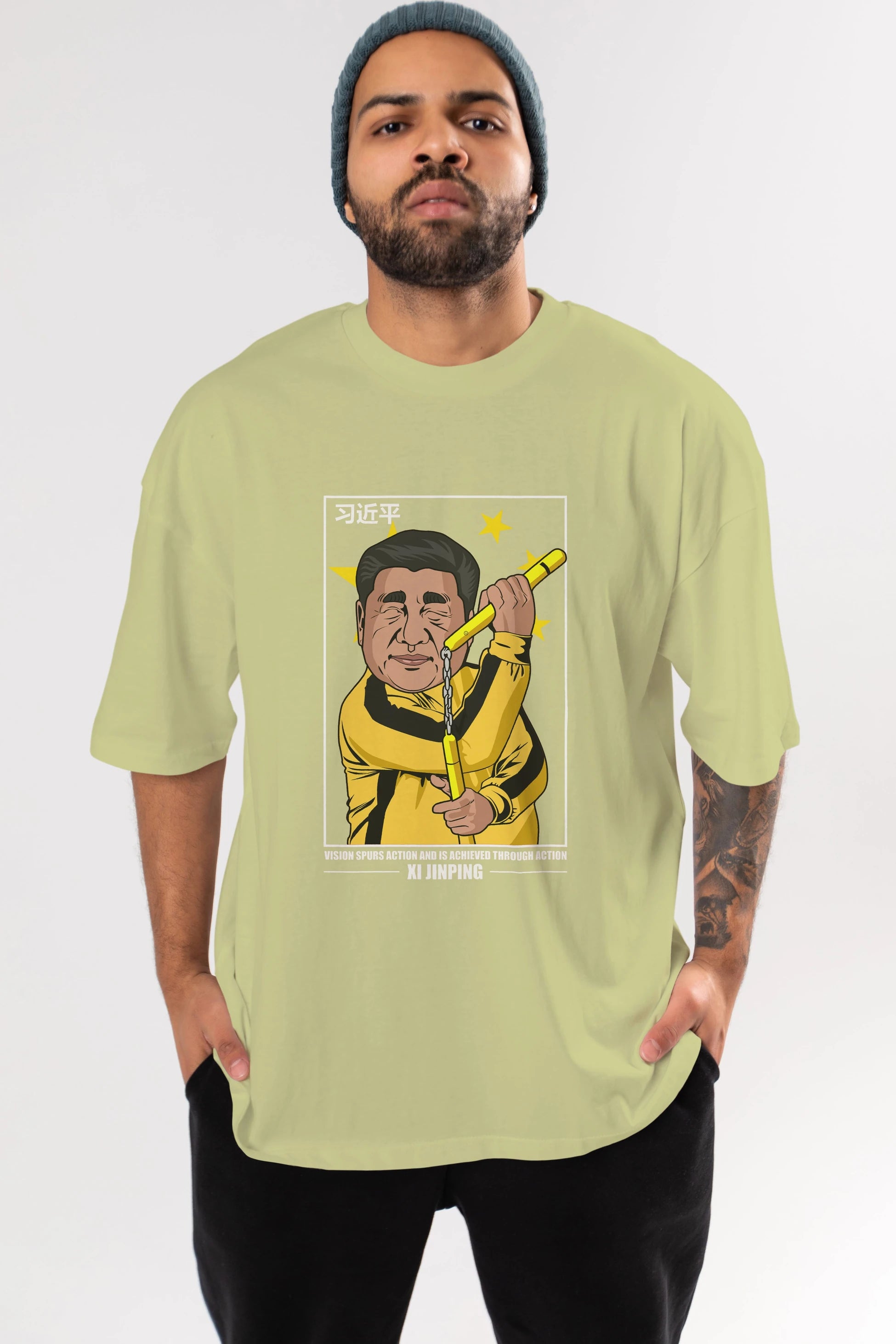 Xi Jinping Bruce Lee Ön Baskılı Oversize t-shirt Erkek Kadın Unisex %100 Pamuk tişort