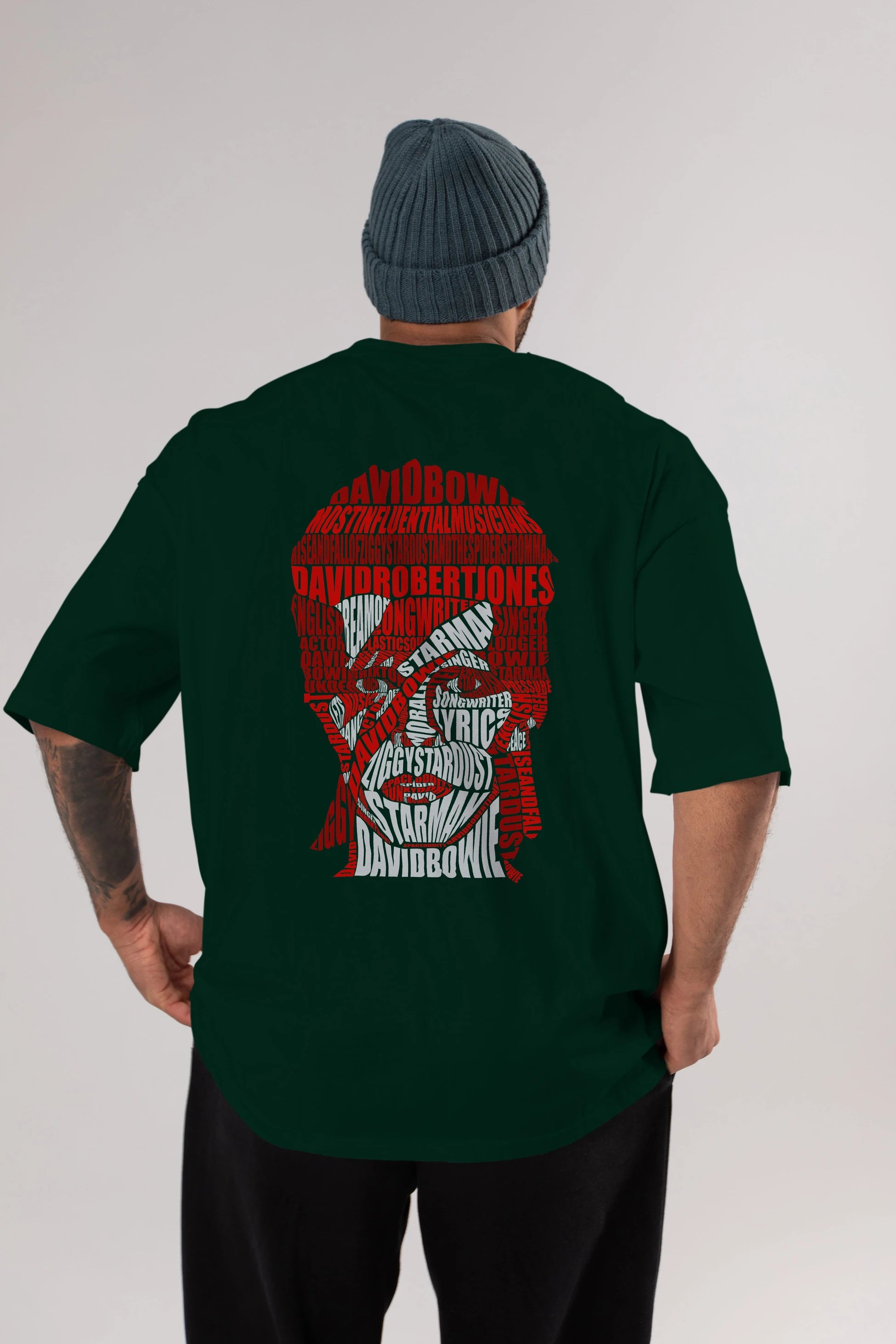 David Bowie Calligram Arka Baskılı Oversize t-shirt %100 pamuk Erkek Kadın Unisex