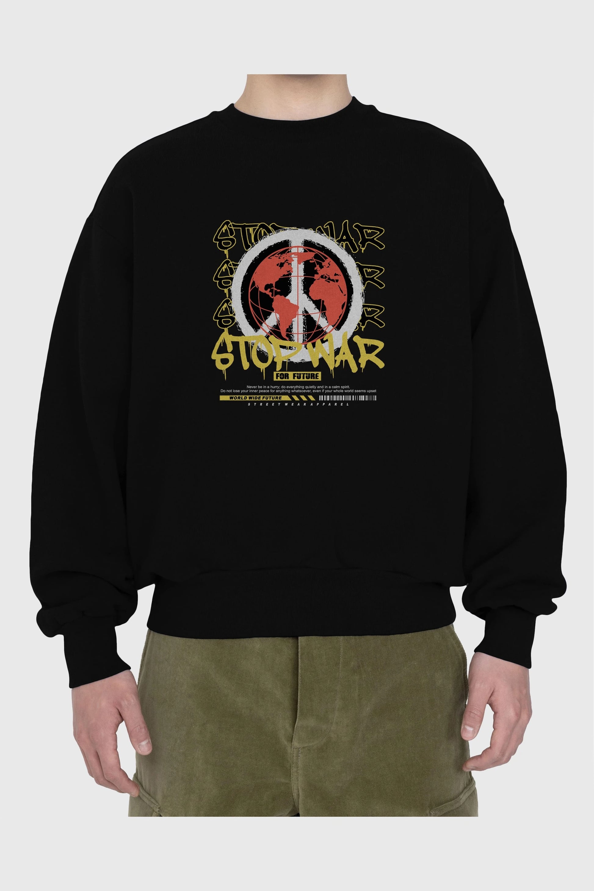 Stop War for Future Ön Baskılı Oversize Sweatshirt Erkek Kadın Unisex