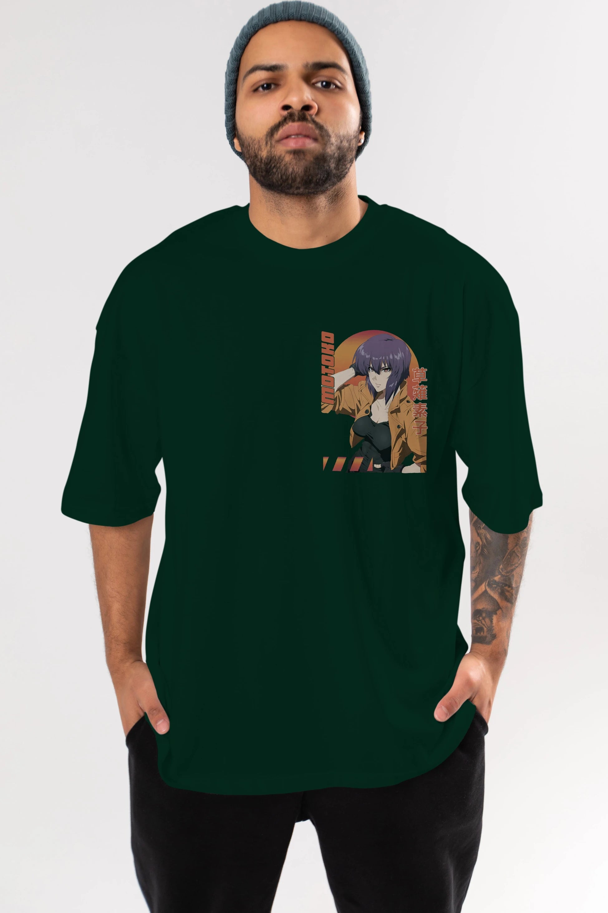 Motoko Kusanagi 9 Ön Sol Baskılı Oversize t-shirt Erkek Kadın Unisex %100 Pamuk Bisiklet Yaka tişort