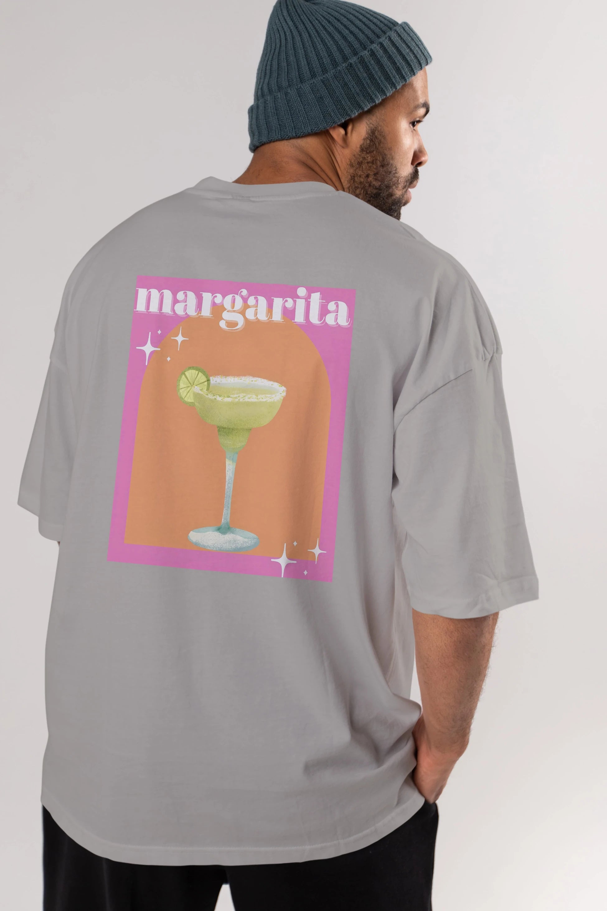 Margarita 7 Arka Baskılı Oversize t-shirt Erkek Kadın Unisex %100 Pamuk Bisiklet Yaka tişort